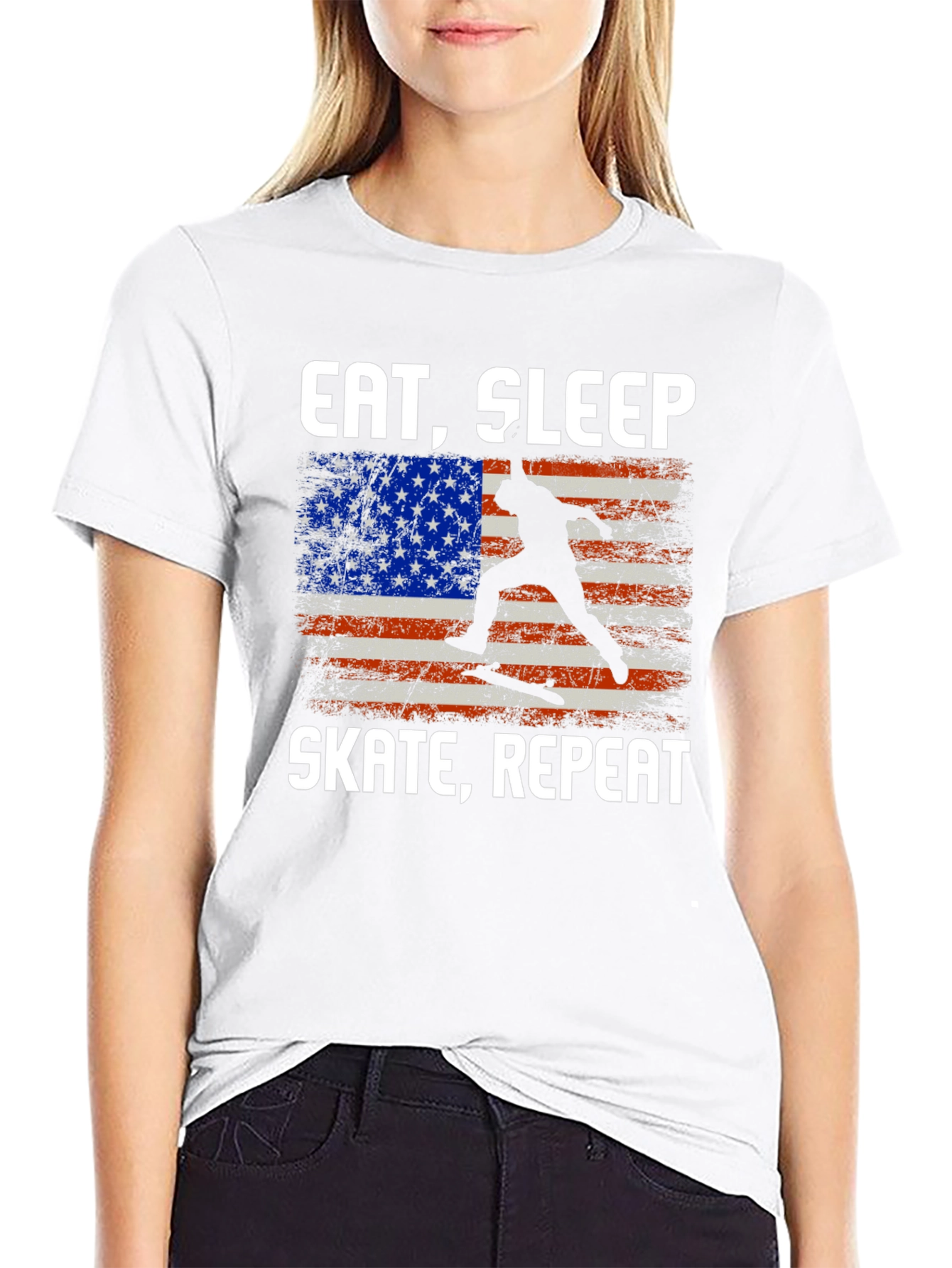 Eat Sleep Skate Repeat USA Flag T-Shirt