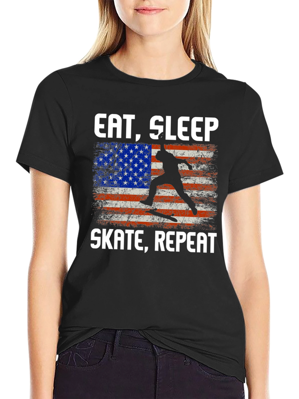 Eat Sleep Skate Repeat USA Flag T-Shirt
