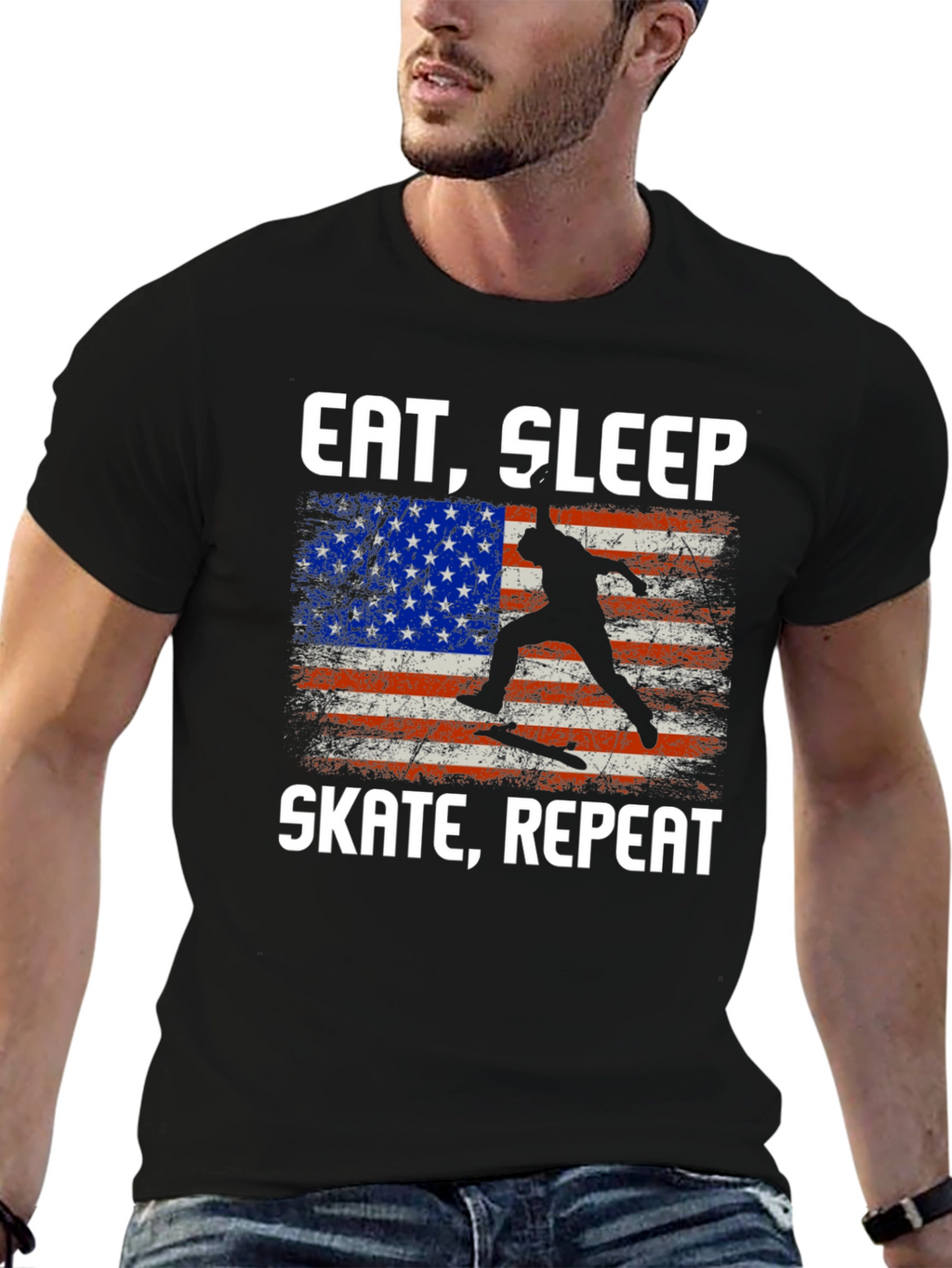 Eat Sleep Skate Repeat USA Flag T-Shirt