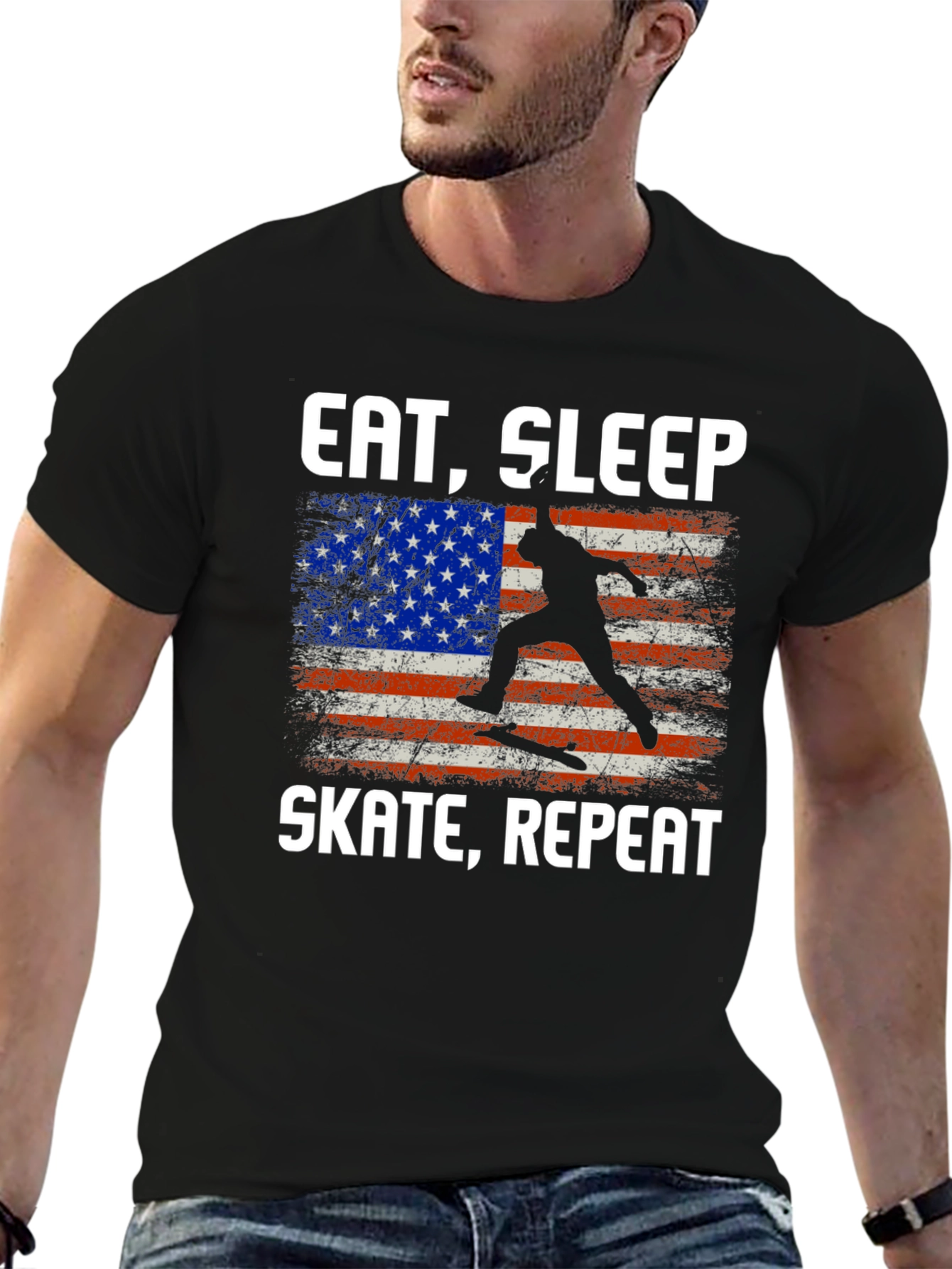 Eat Sleep Skate Repeat USA Flag T-Shirt