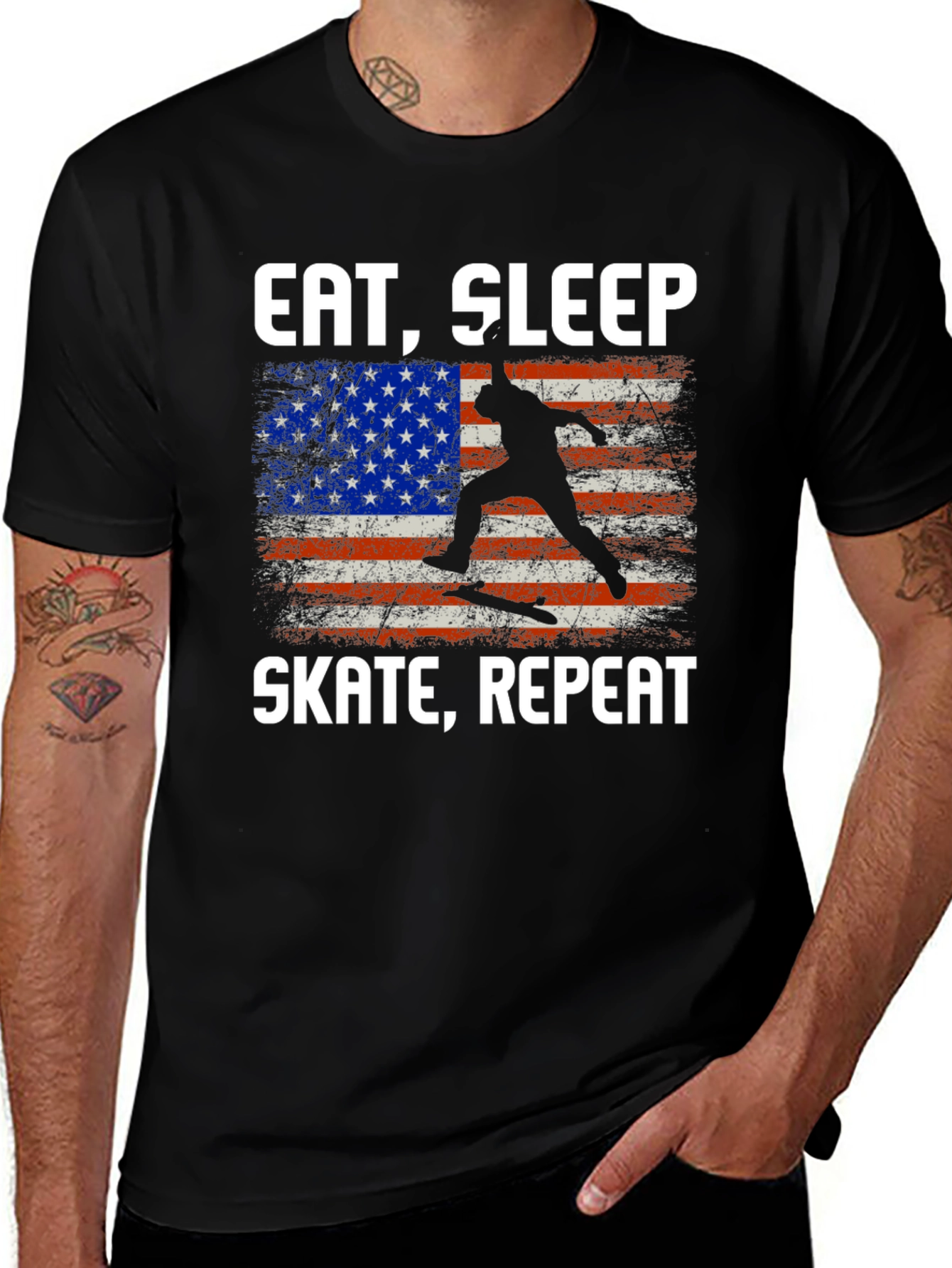 Eat Sleep Skate Repeat USA Flag T-Shirt
