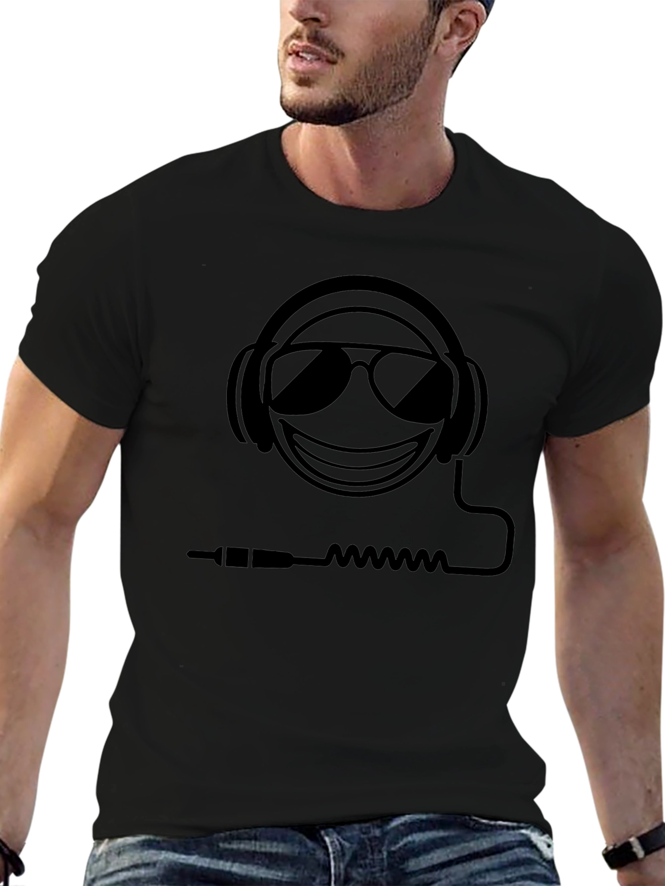 Cool Emoji Headphones T-Shirt - Black Graphic Tee