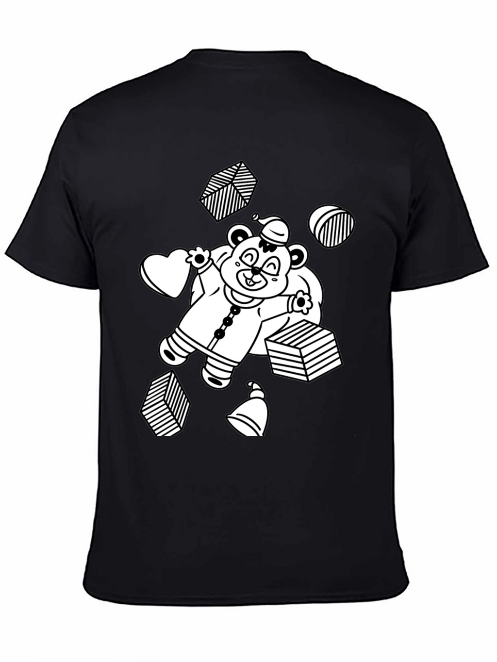 Festive Bear Graphic Tee - Black Cotton Comfort