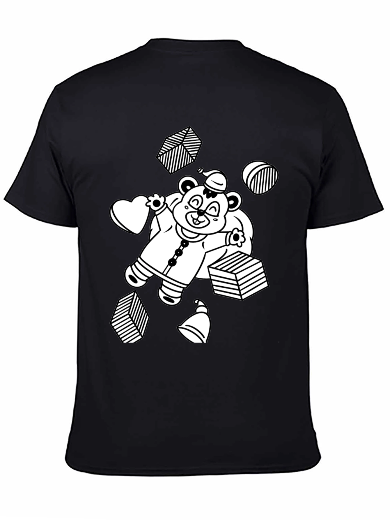 Festive Bear Graphic Tee - Black Cotton Comfort