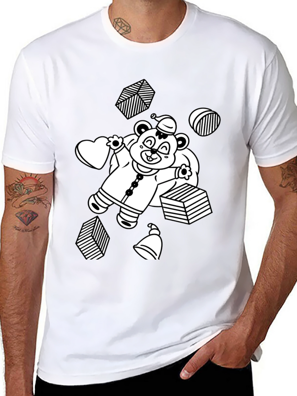 Festive Bear Graphic Tee - Black Cotton Comfort