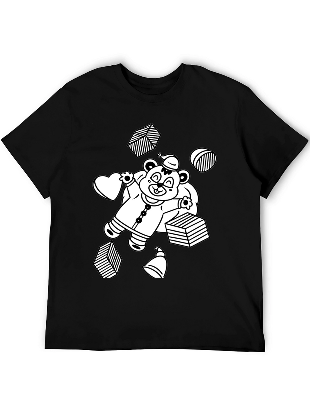 Festive Bear Graphic Tee - Black Cotton Comfort