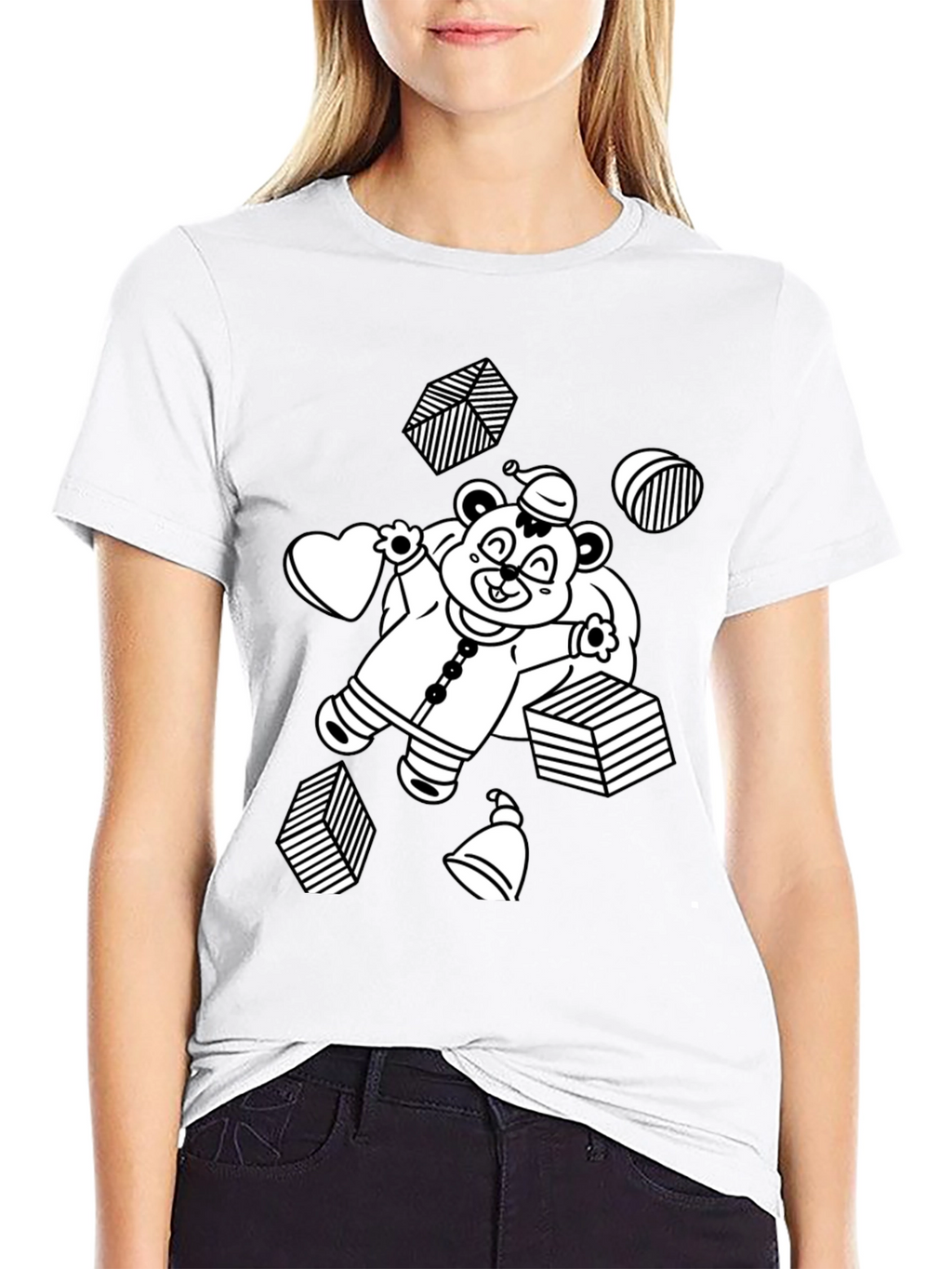 Festive Bear Graphic Tee - Black Cotton Comfort