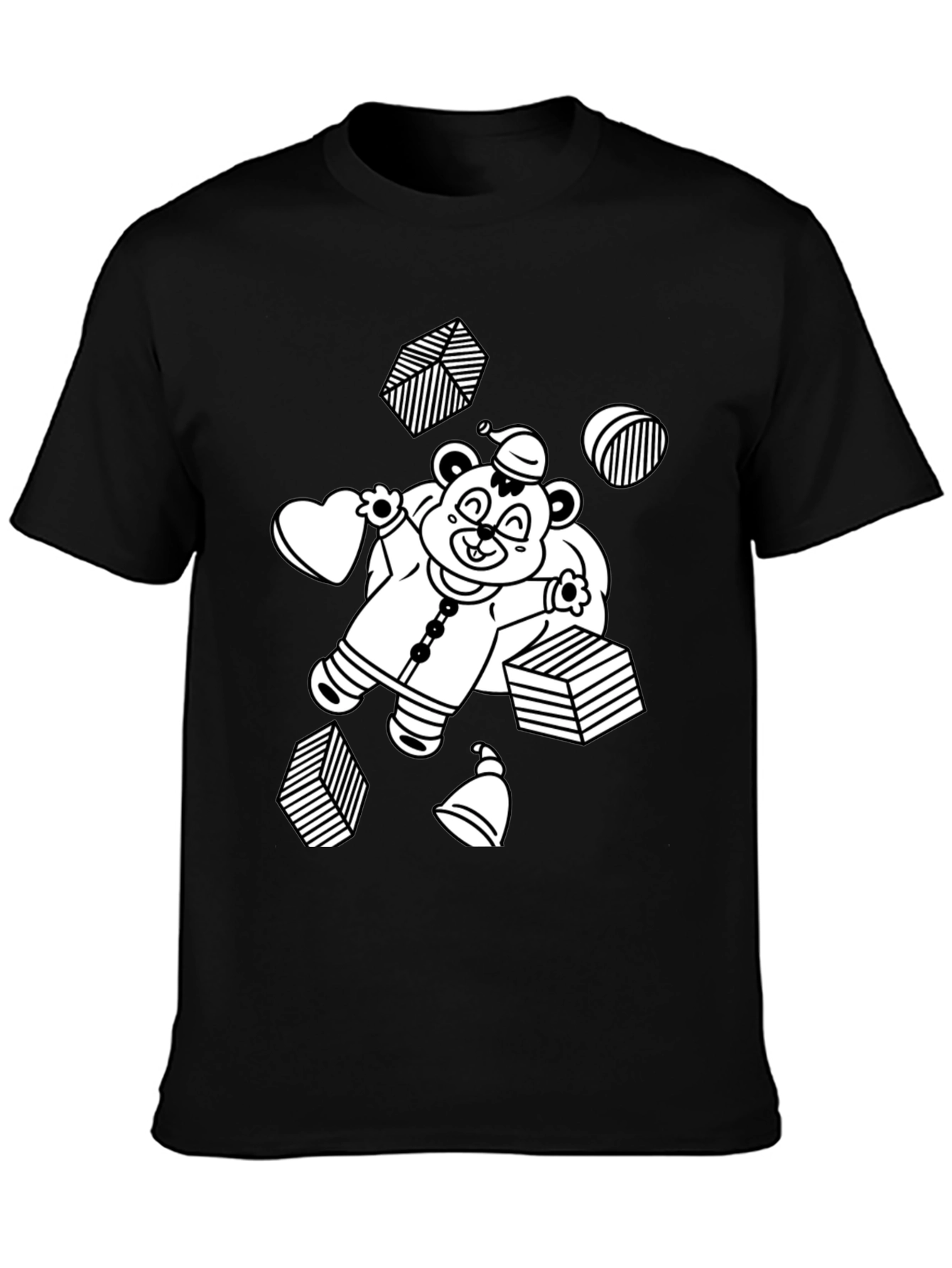 Festive Bear Graphic Tee - Black Cotton Comfort