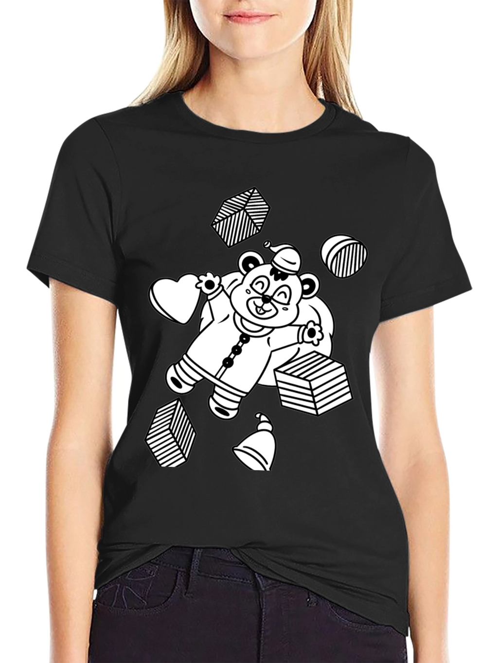 Festive Bear Graphic Tee - Black Cotton Comfort
