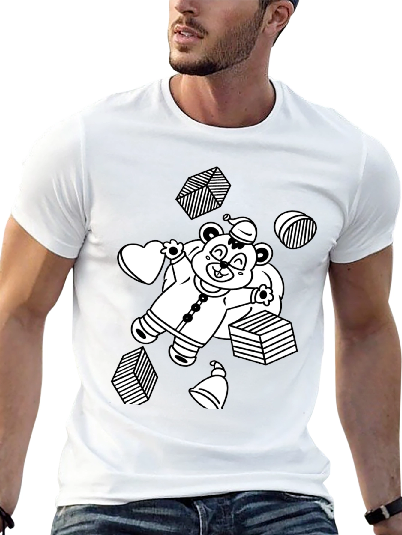 Festive Bear Graphic Tee - Black Cotton Comfort