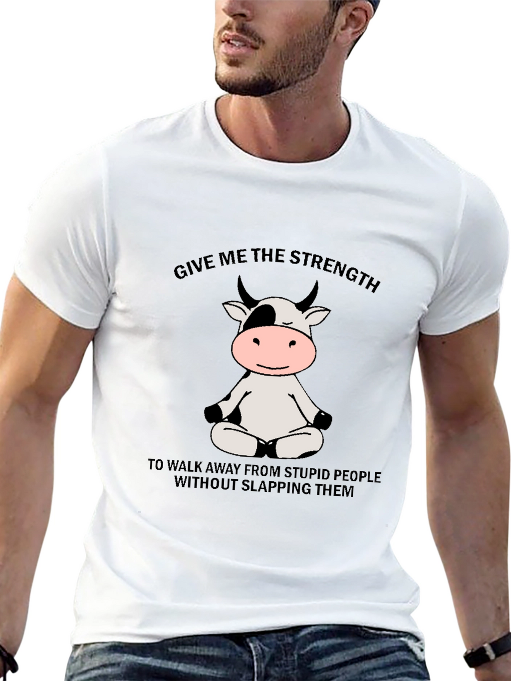 Funny Cow Meditation Black T-Shirt: Strength to Walk Away