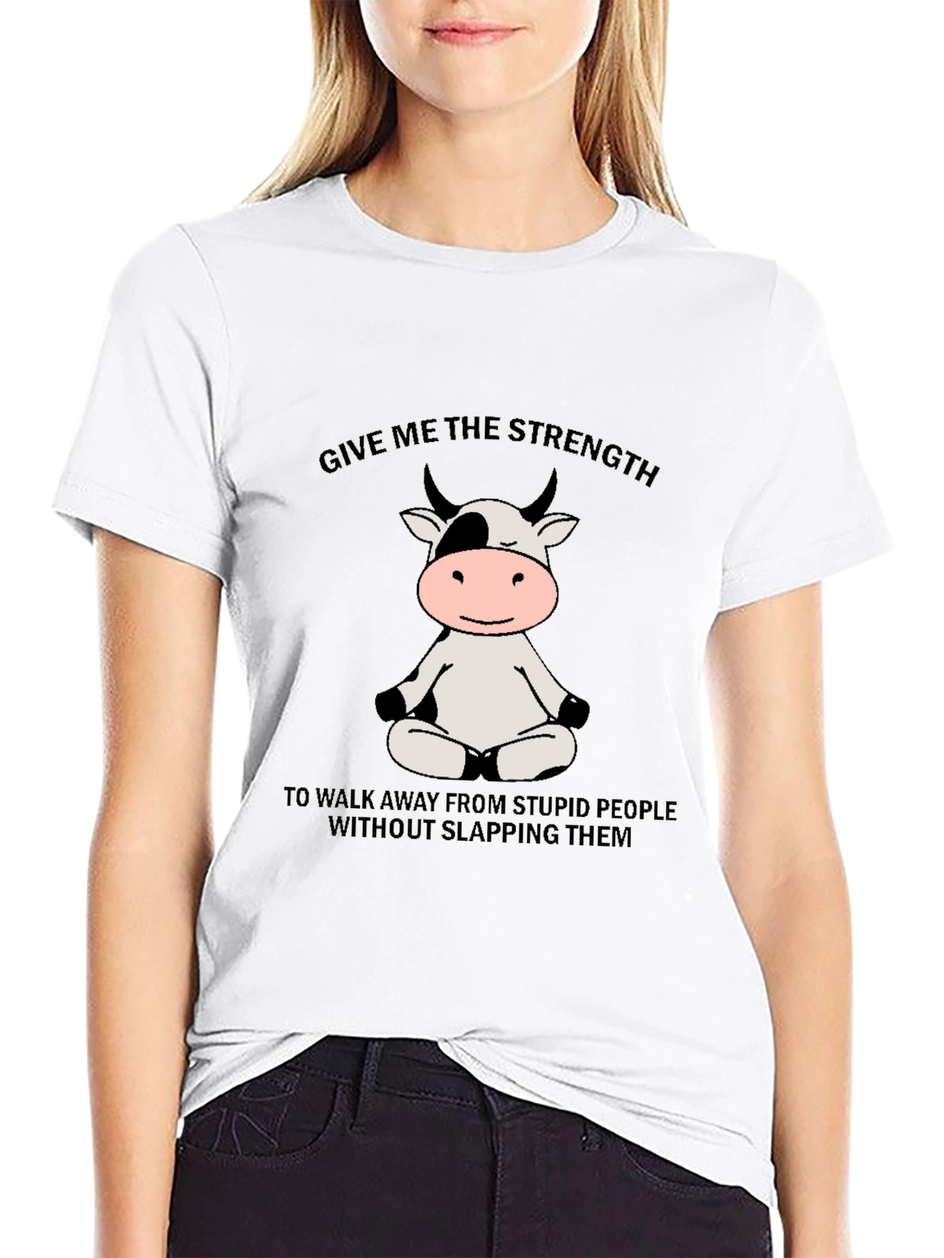 Funny Cow Meditation Black T-Shirt: Strength to Walk Away