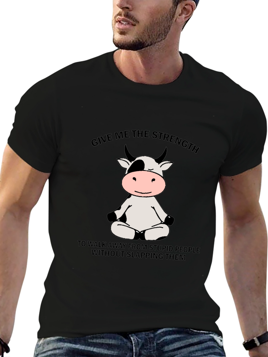 Funny Cow Meditation Black T-Shirt: Strength to Walk Away