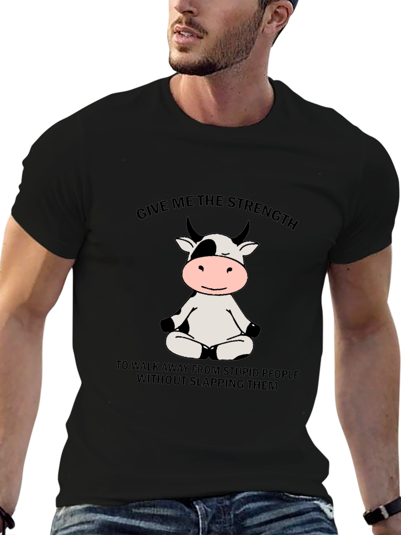 Funny Cow Meditation Black T-Shirt: Strength to Walk Away