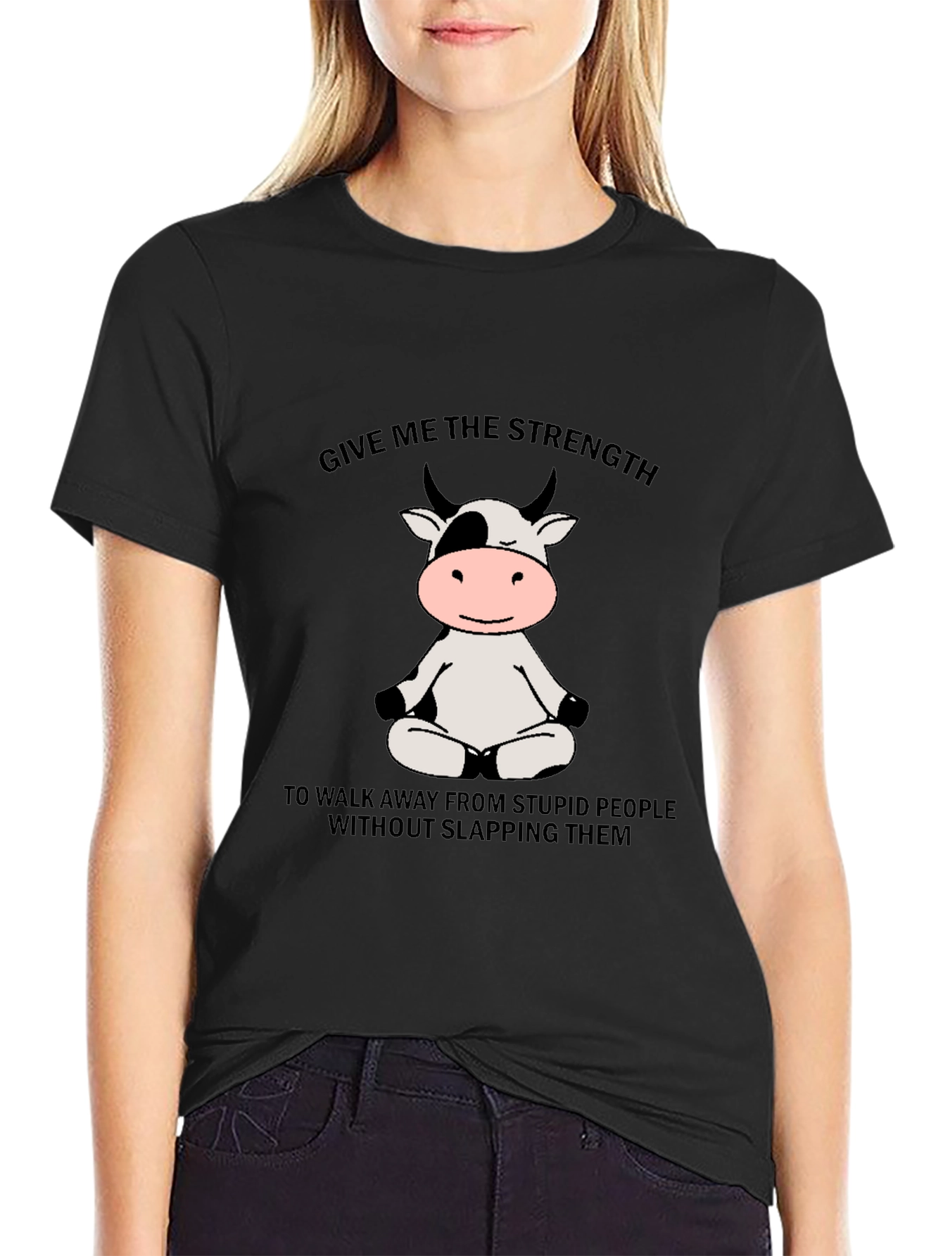 Funny Cow Meditation Black T-Shirt: Strength to Walk Away