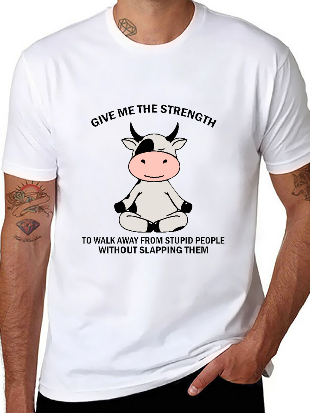 Funny Cow Meditation Black T-Shirt: Strength to Walk Away