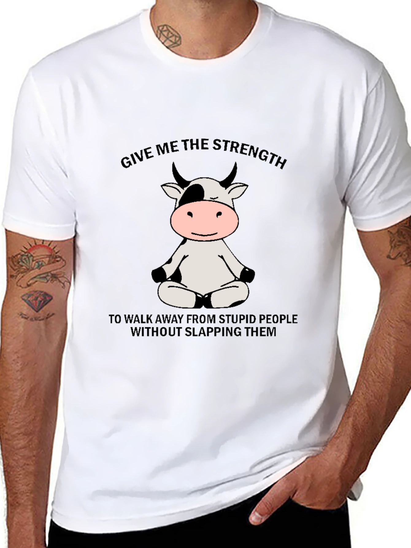 Funny Cow Meditation Black T-Shirt: Strength to Walk Away