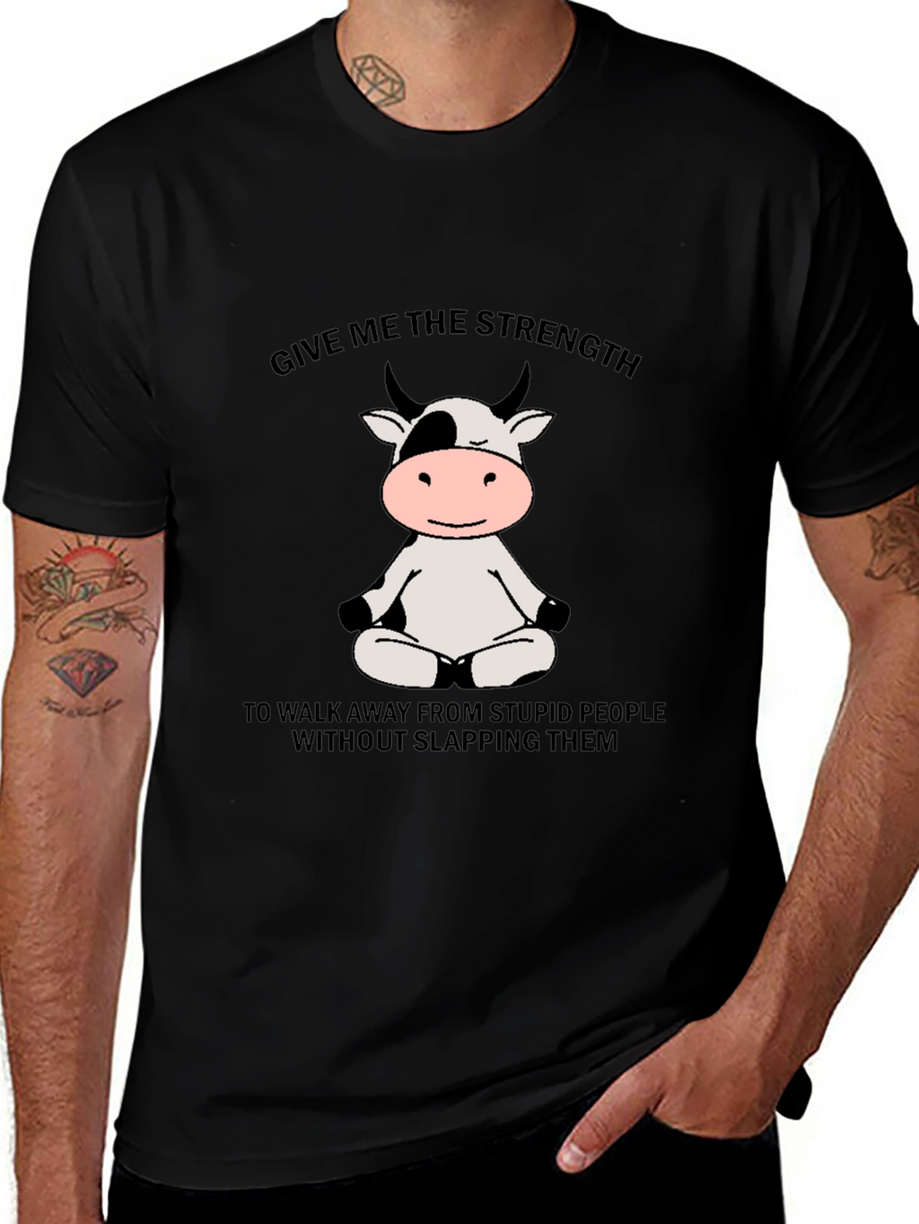 Funny Cow Meditation Black T-Shirt: Strength to Walk Away
