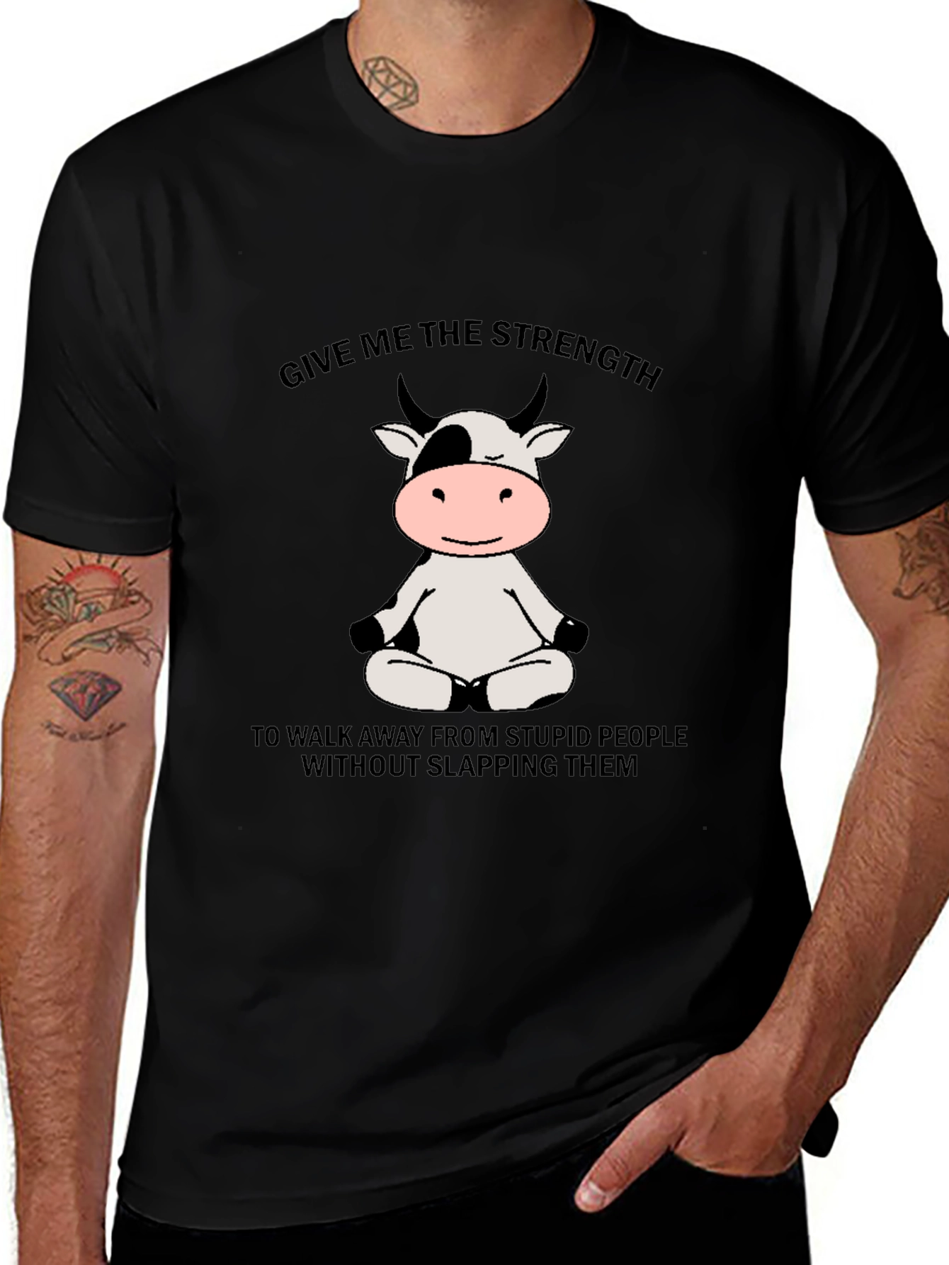 Funny Cow Meditation Black T-Shirt: Strength to Walk Away
