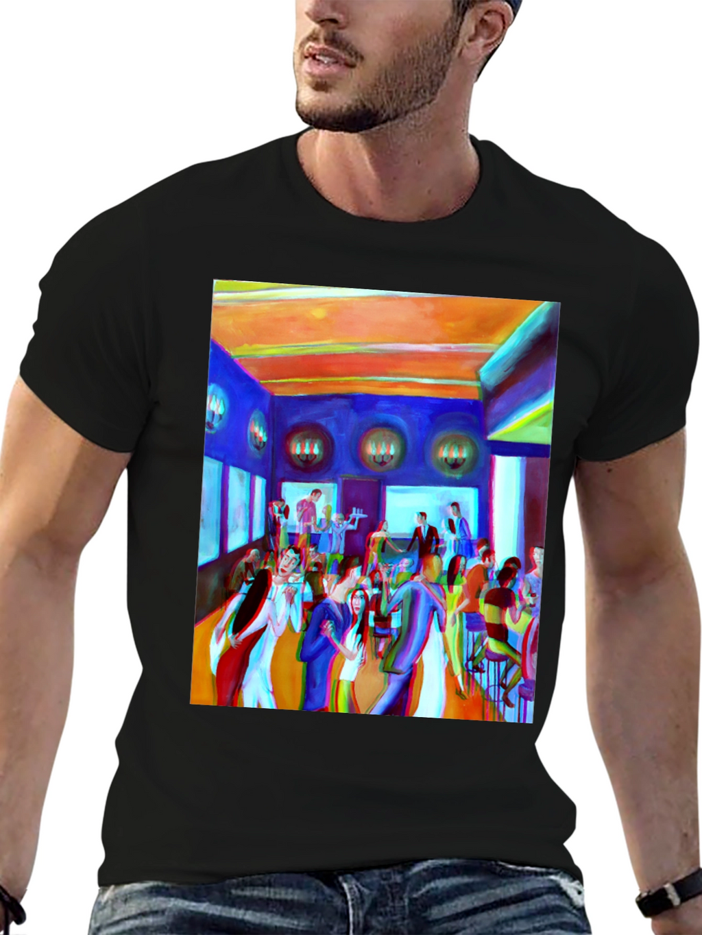 Artistic Party Scene Graphic T-Shirt