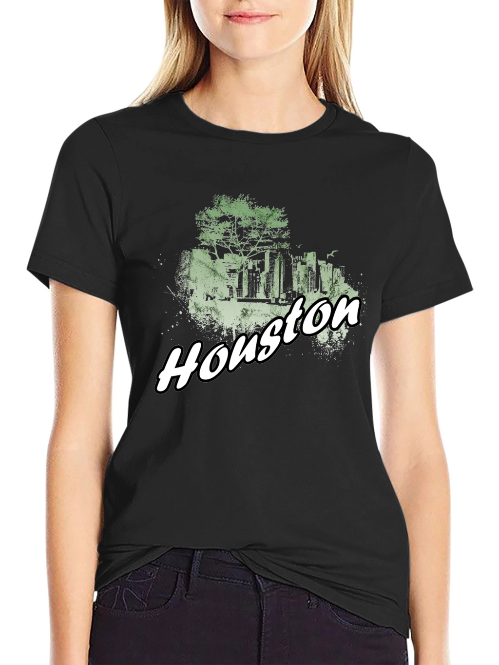 Houston Skyline Graphic Tee - Black Cotton Blend