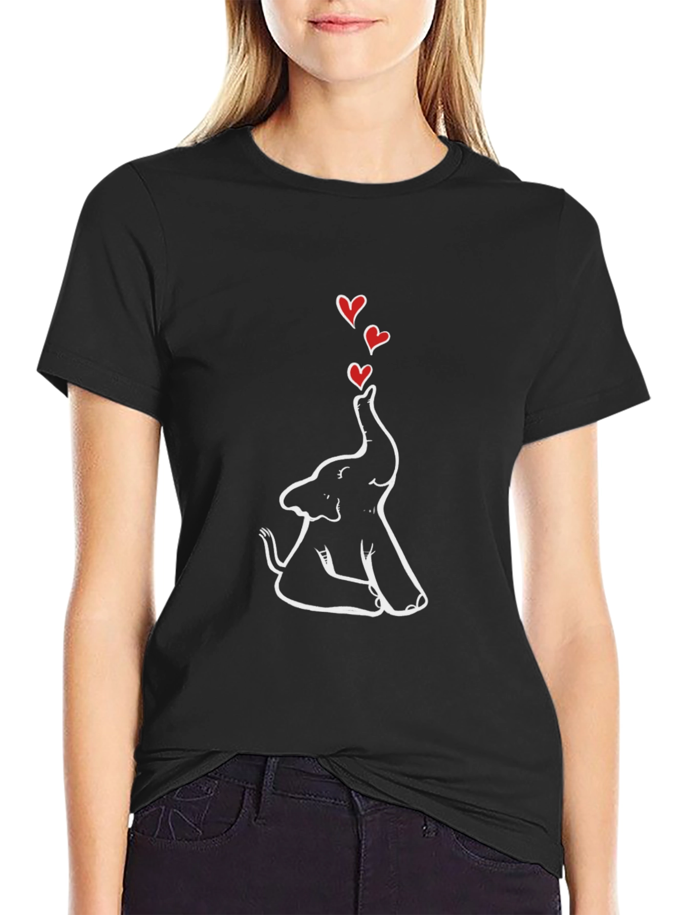 Elephant Love Heart Graphic Tee - Black
