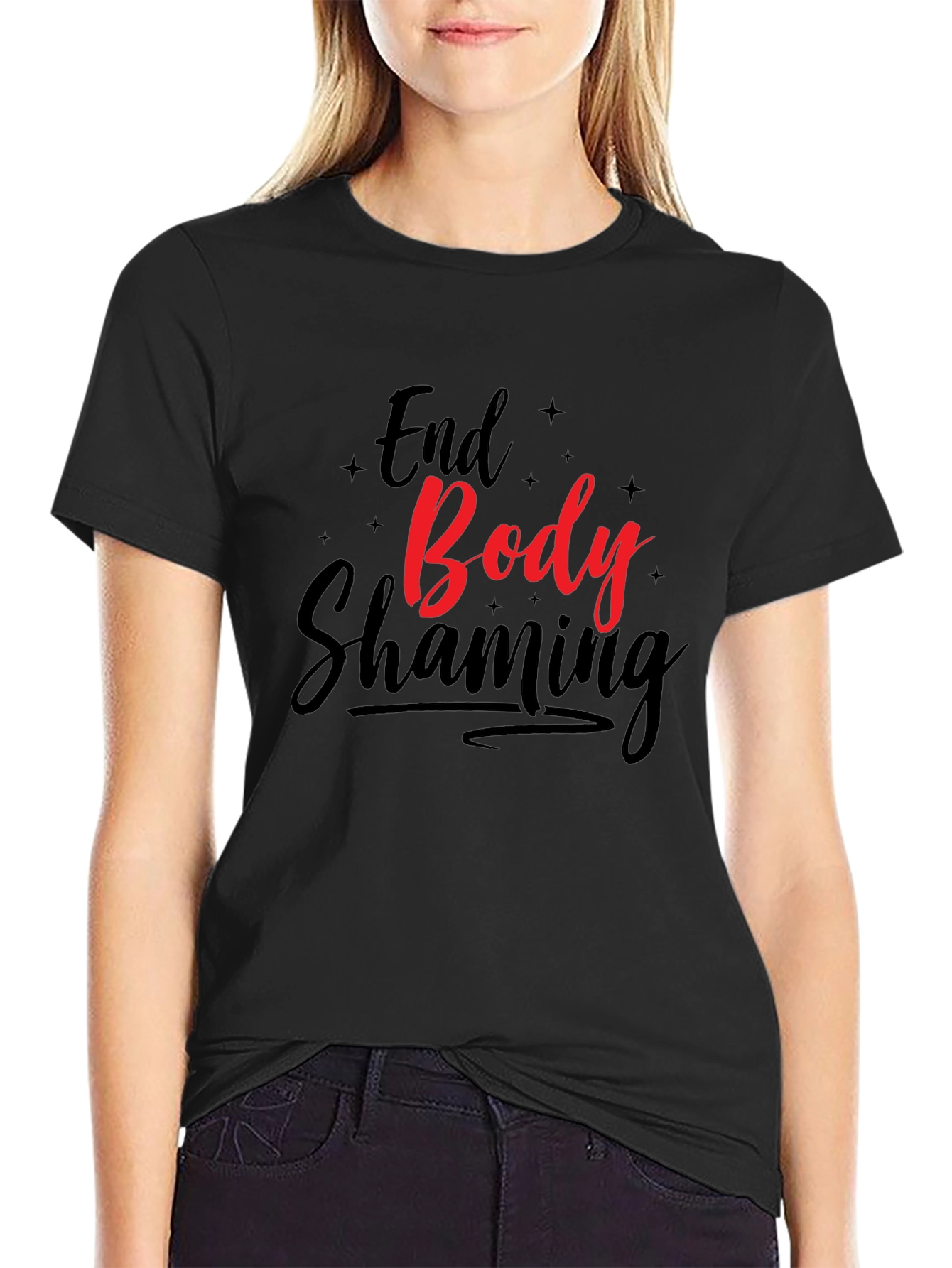 End Body Shaming Graphic Tee - Black Cotton Comfort