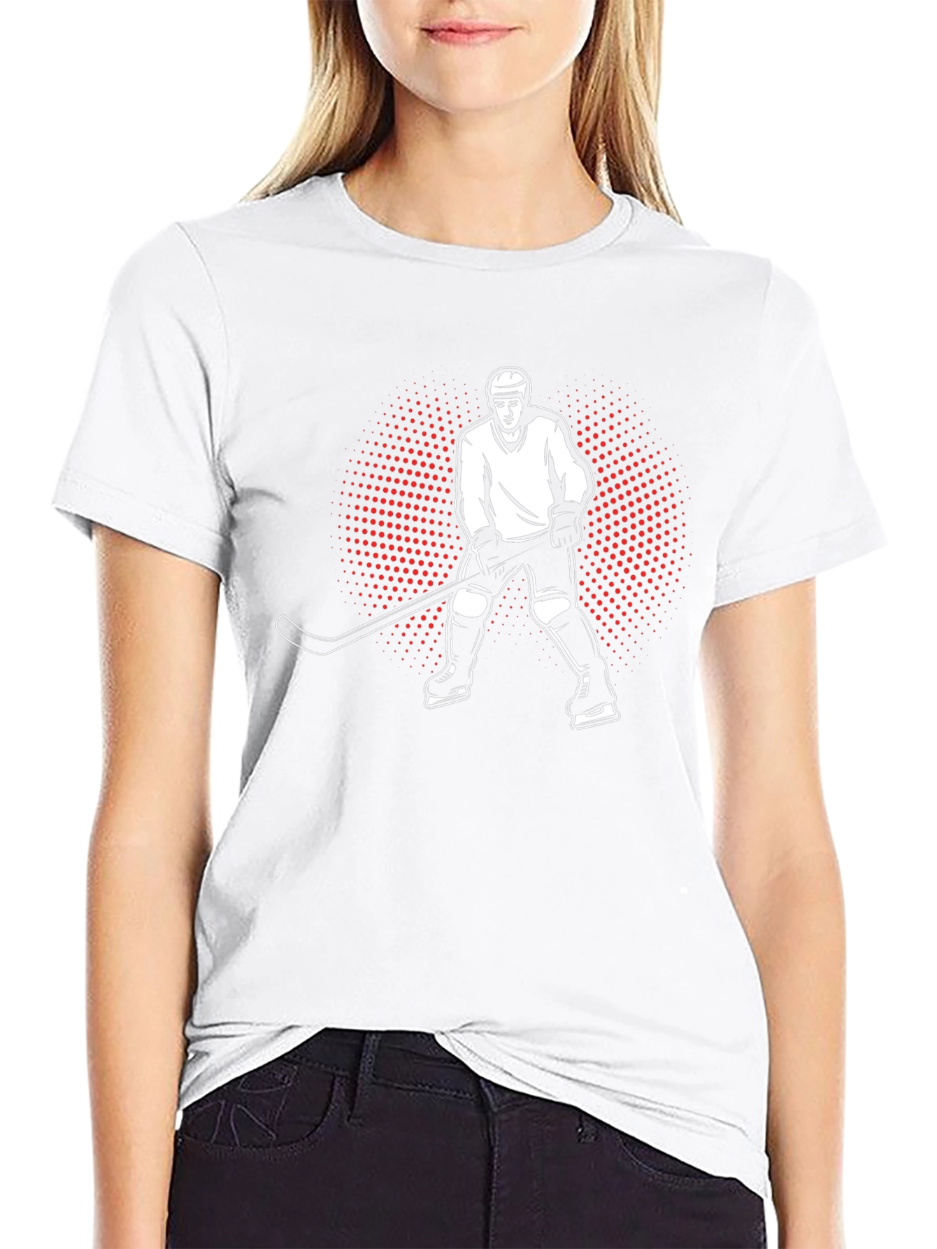 Hockey Player Graphic Tee - Black Cotton T-Shirt