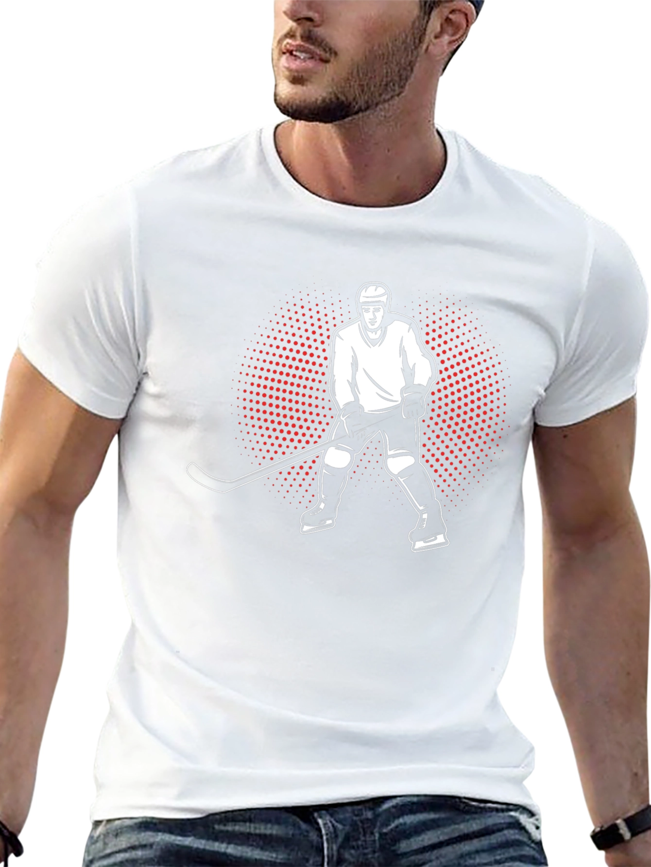 Hockey Player Graphic Tee - Black Cotton T-Shirt