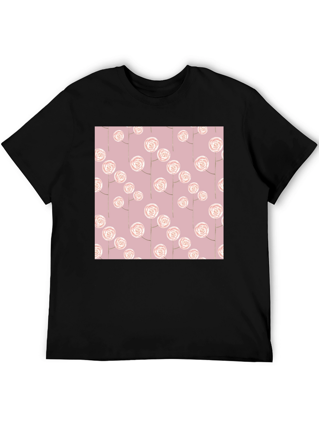 Floral Pattern Black T-Shirt