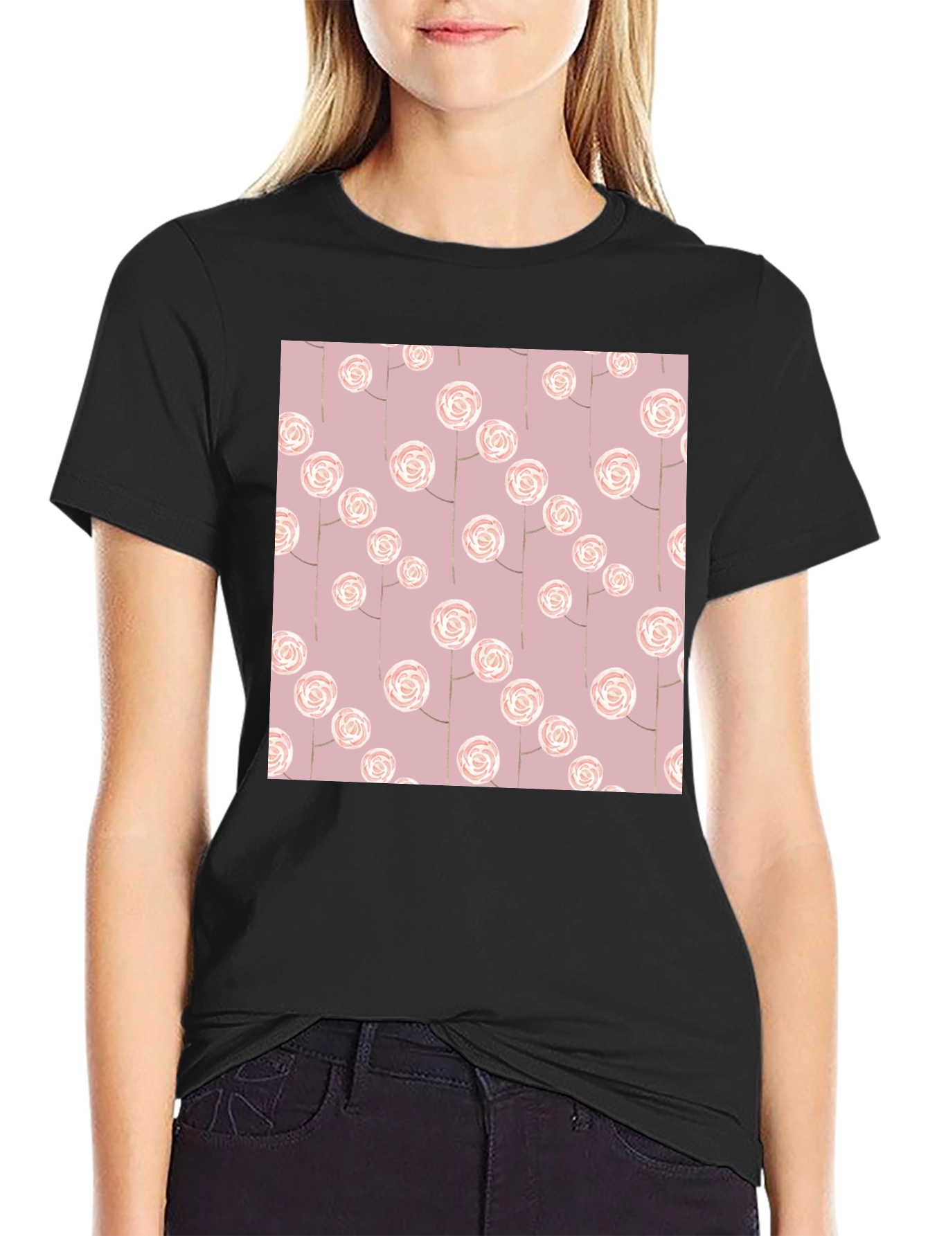 Floral Pattern Black T-Shirt