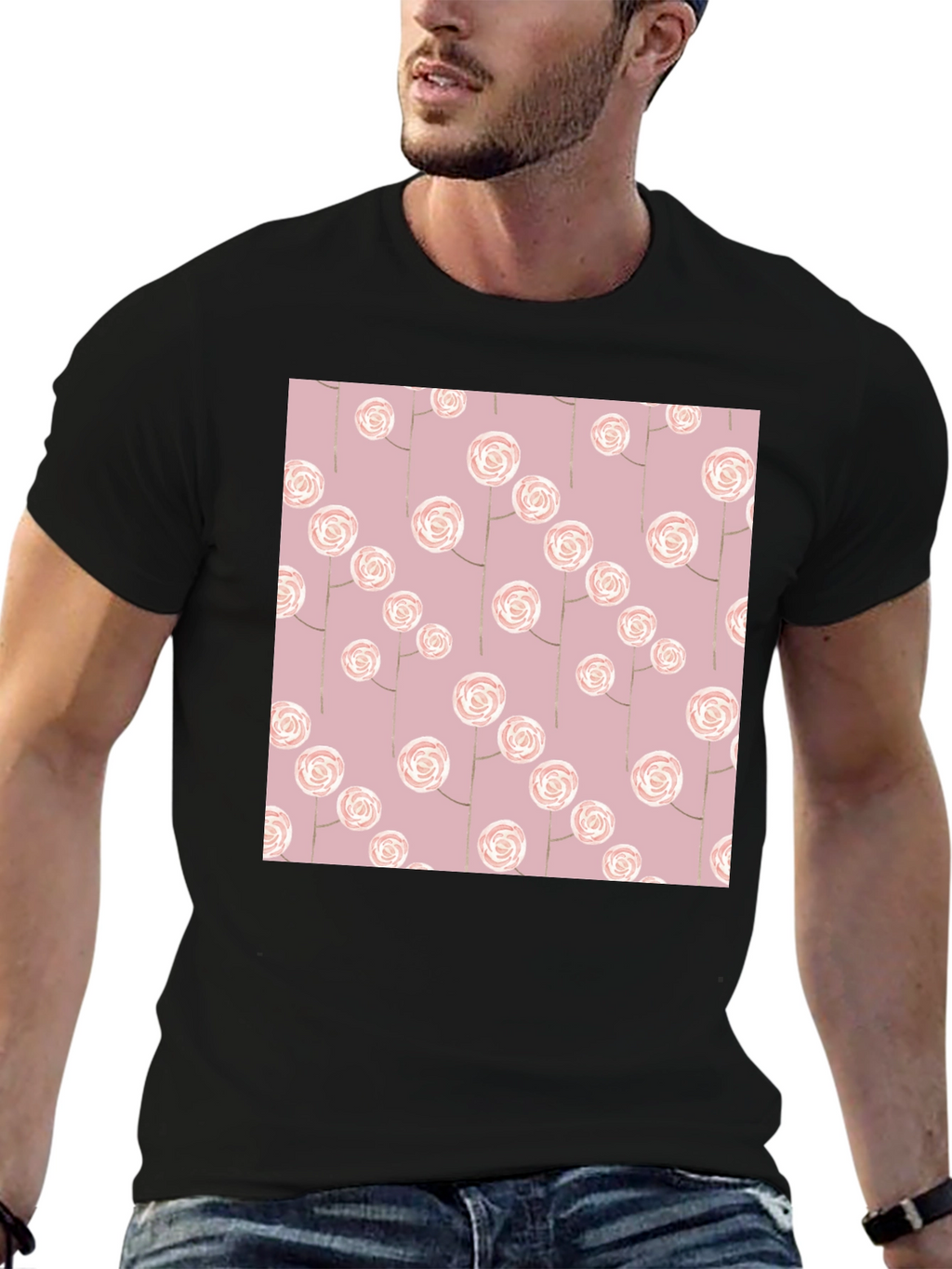 Floral Pattern Black T-Shirt