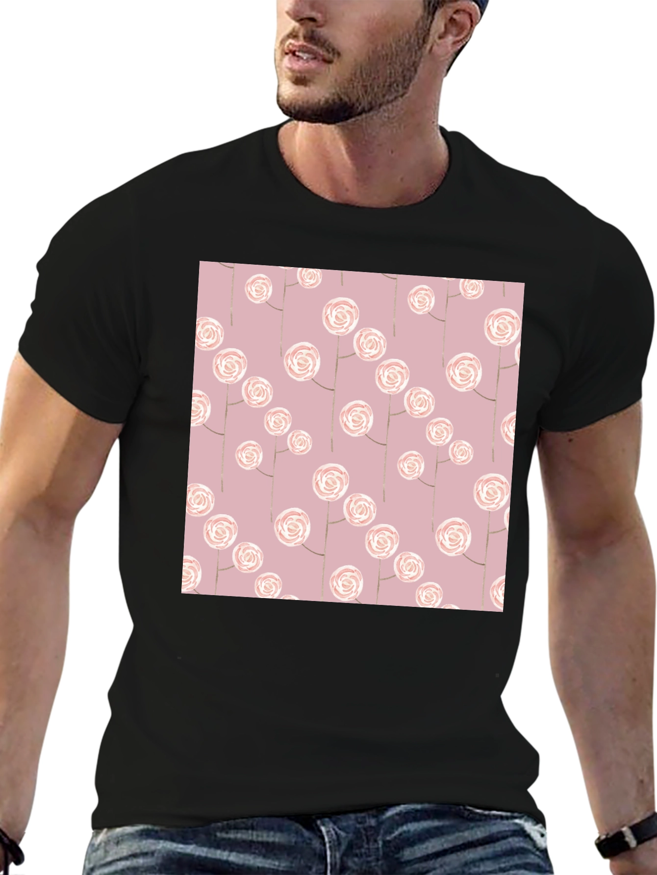 Floral Pattern Black T-Shirt