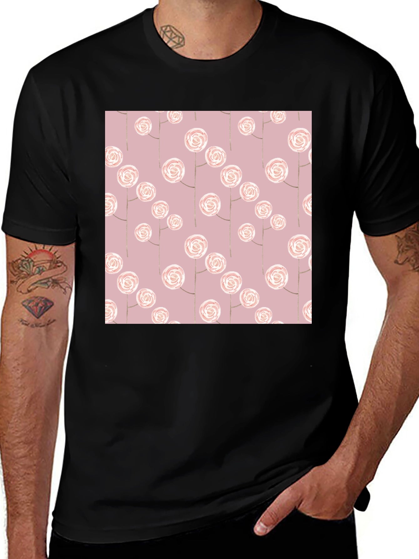 Floral Pattern Black T-Shirt