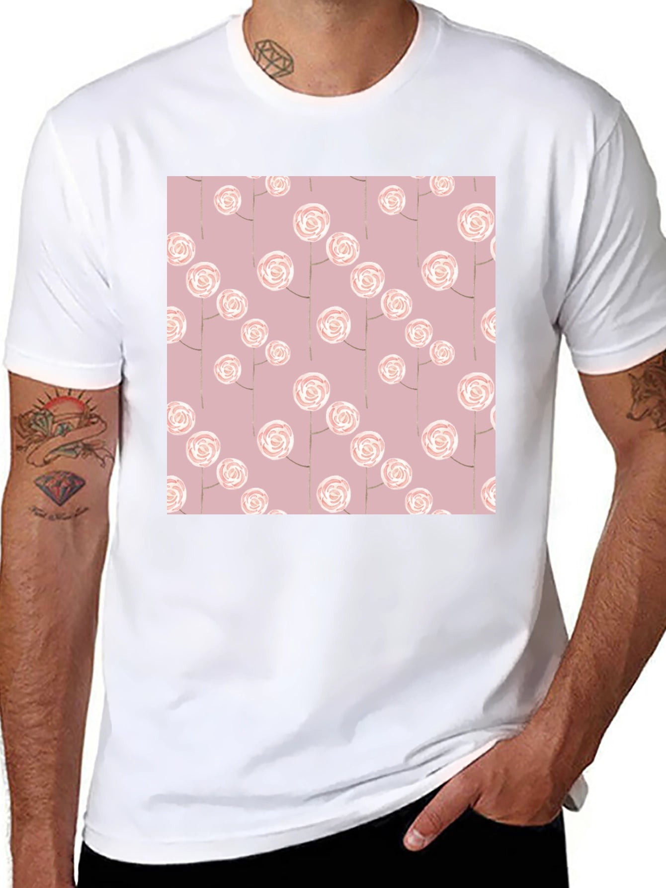 Floral Pattern Black T-Shirt