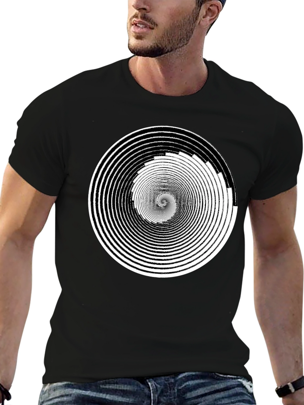 Hypnotic Spiral Graphic Tee - Black Cotton Comfort