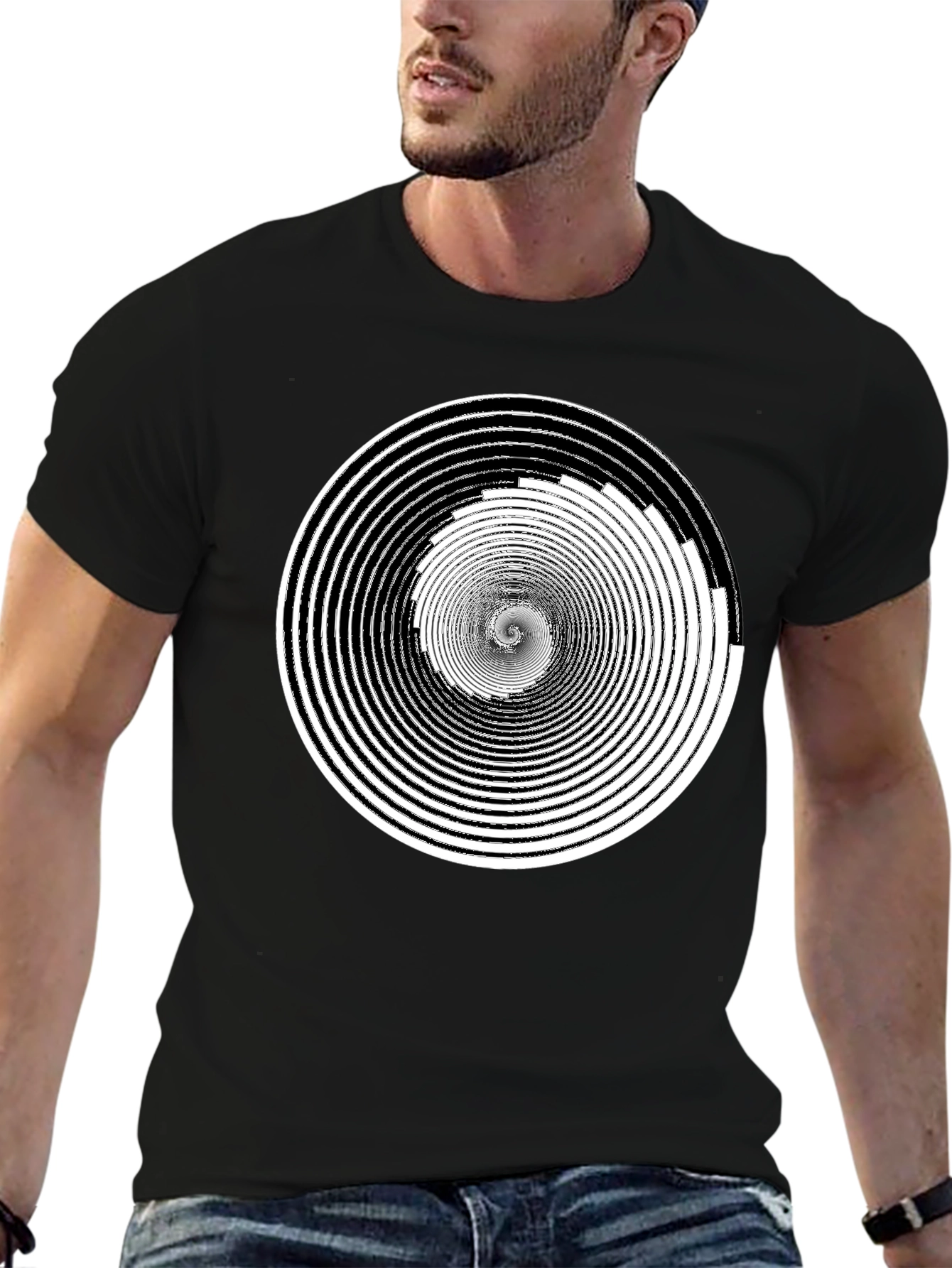 Hypnotic Spiral Graphic Tee - Black Cotton Comfort