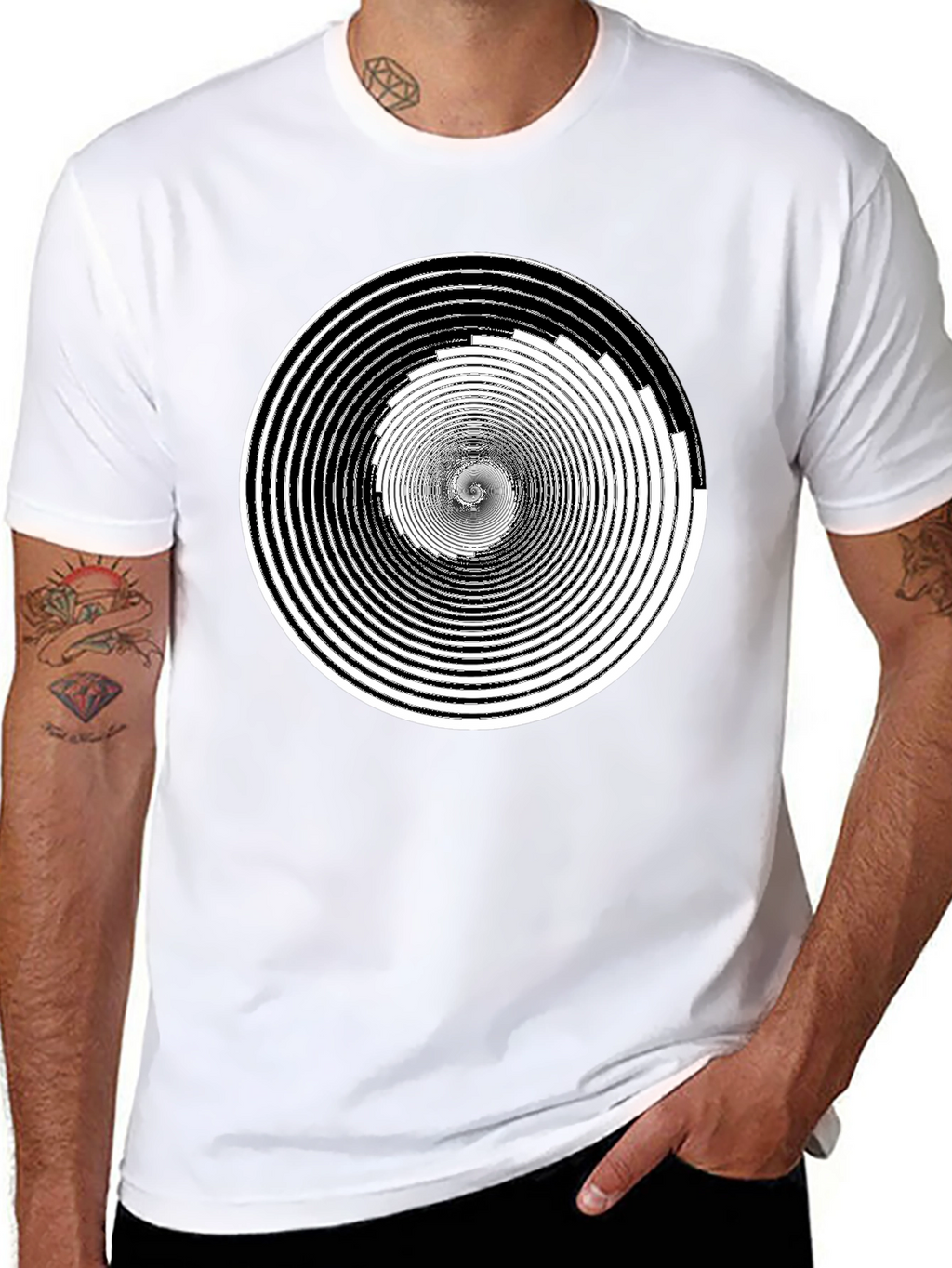 Hypnotic Spiral Graphic Tee - Black Cotton Comfort