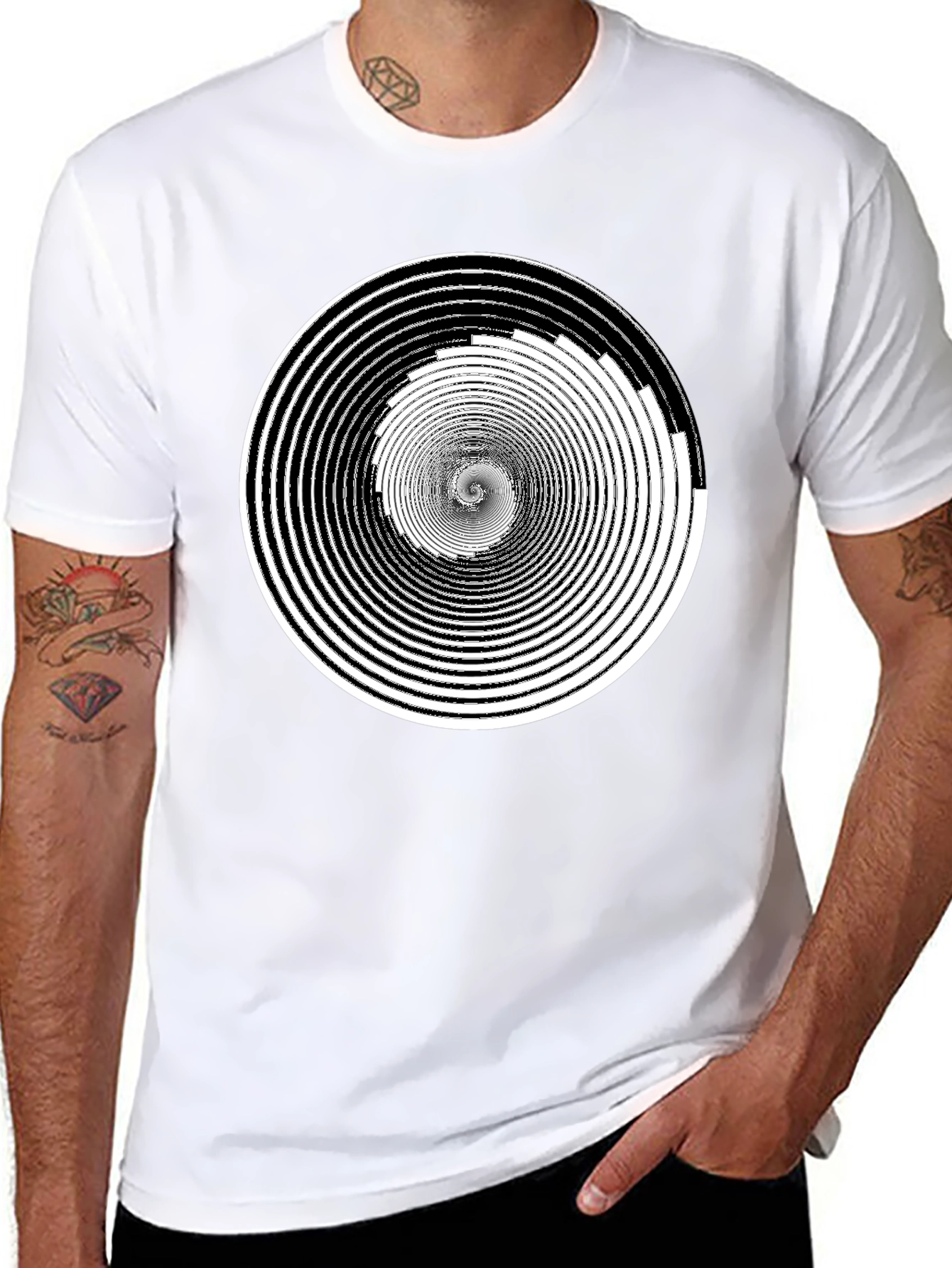 Hypnotic Spiral Graphic Tee - Black Cotton Comfort