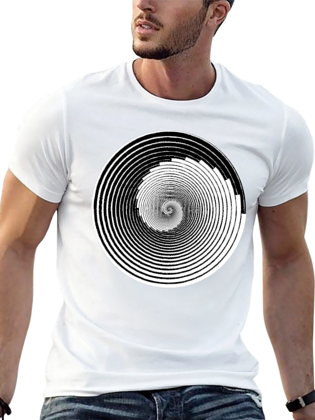 Hypnotic Spiral Graphic Tee - Black Cotton Comfort
