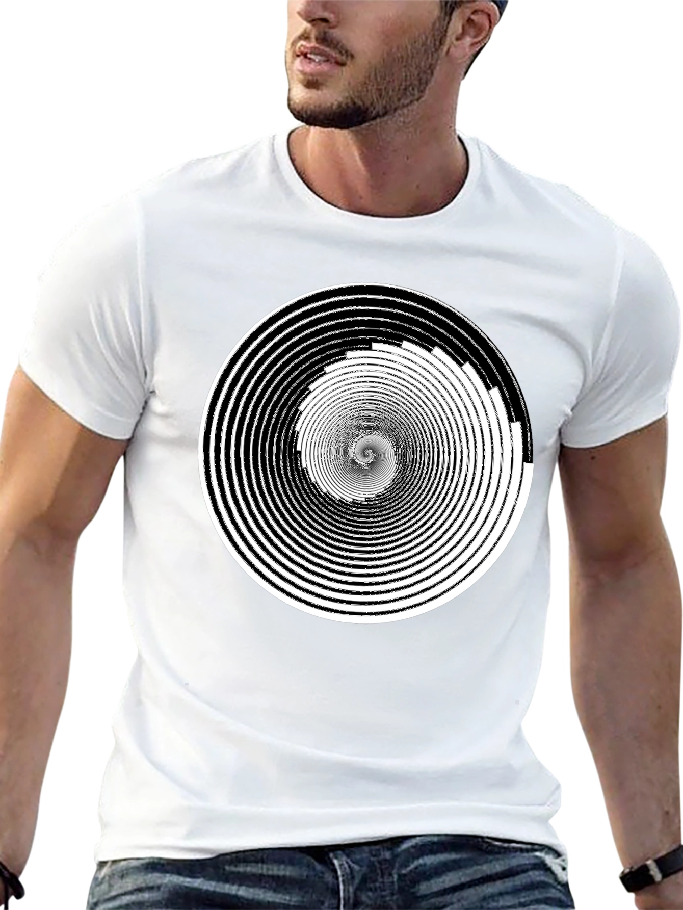Hypnotic Spiral Graphic Tee - Black Cotton Comfort