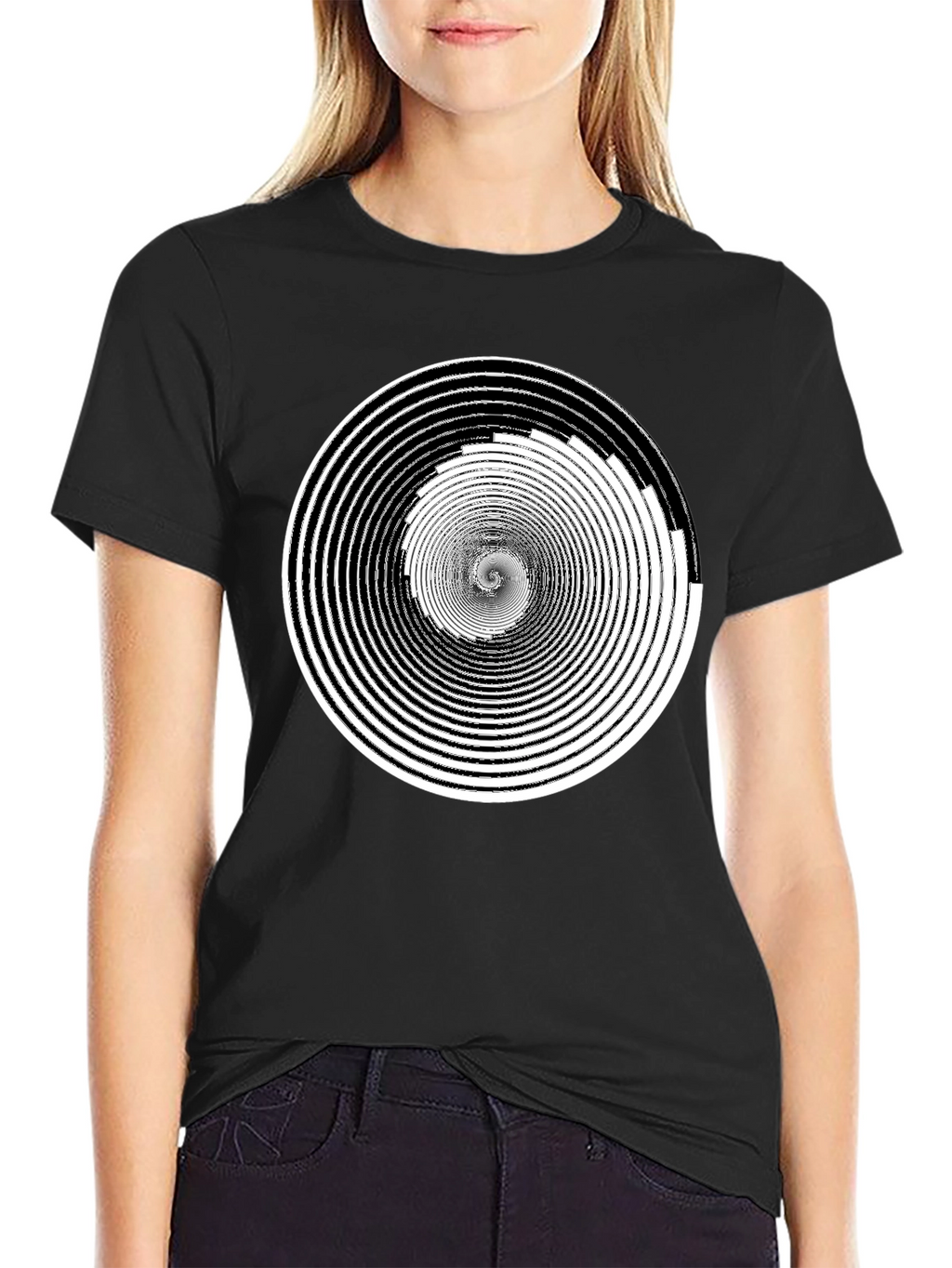 Hypnotic Spiral Graphic Tee - Black Cotton Comfort