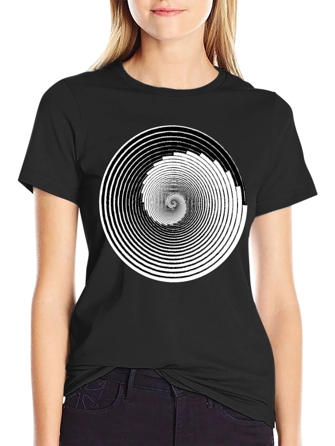 Hypnotic Spiral Graphic Tee - Black Cotton Comfort