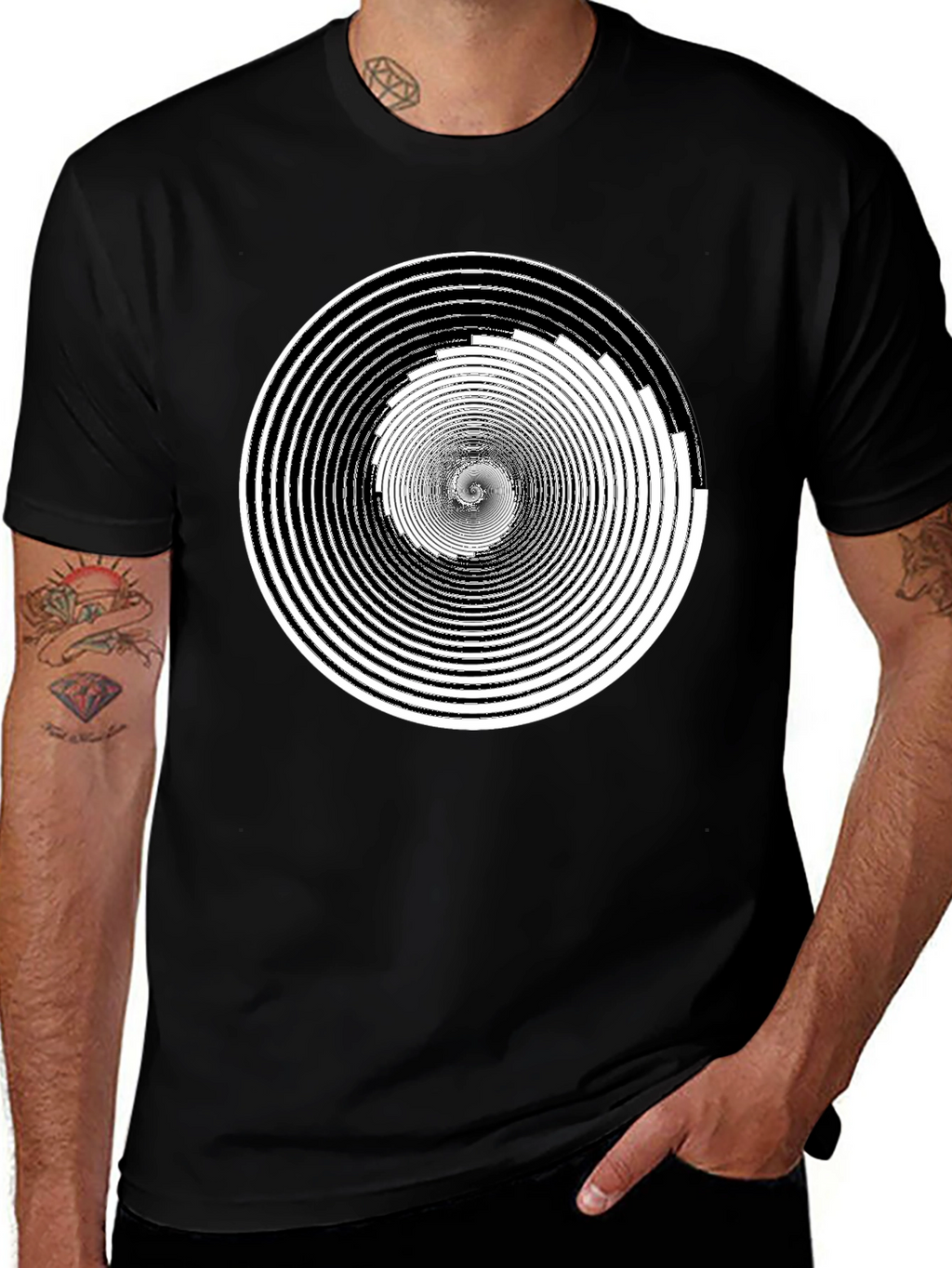 Hypnotic Spiral Graphic Tee - Black Cotton Comfort