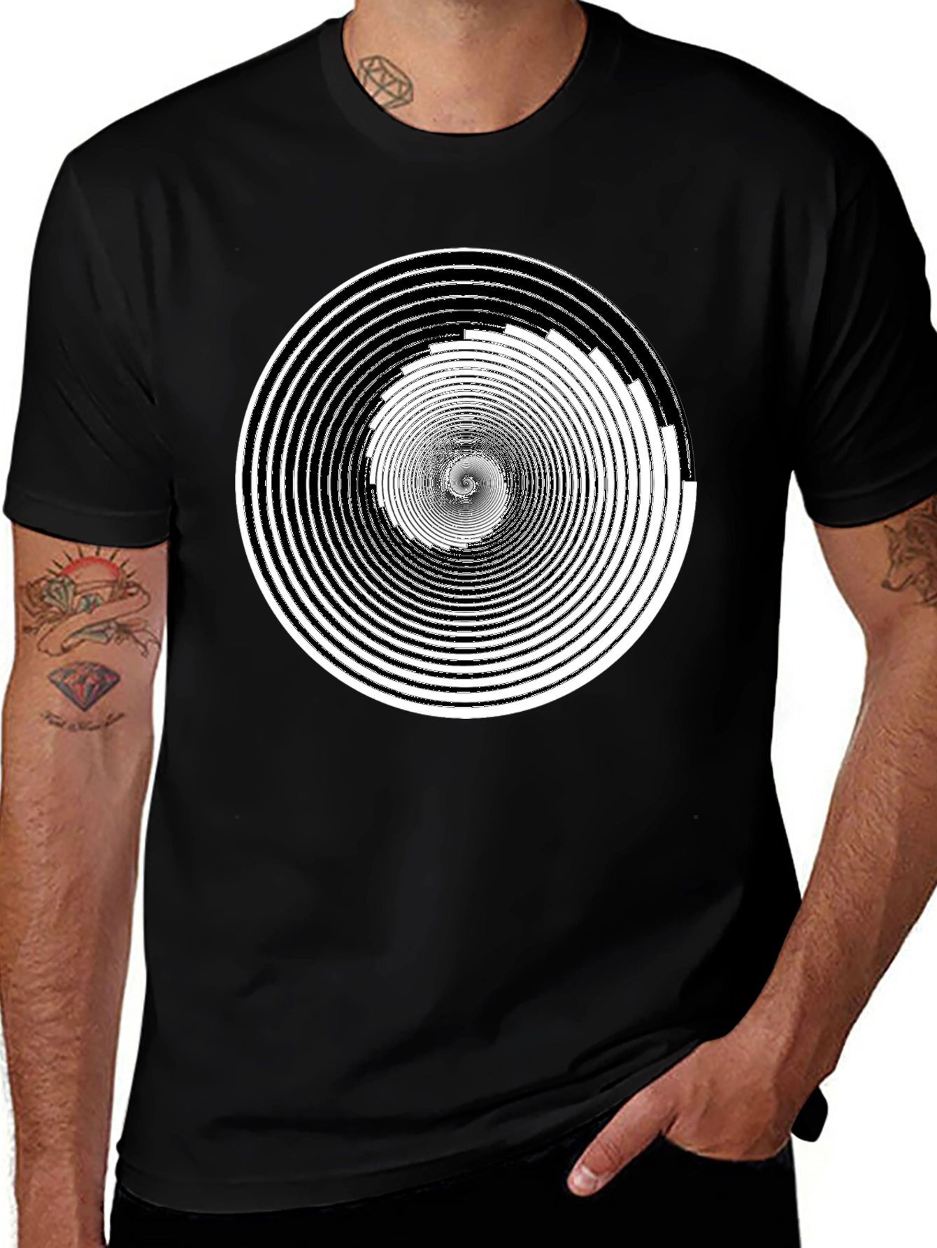 Hypnotic Spiral Graphic Tee - Black Cotton Comfort