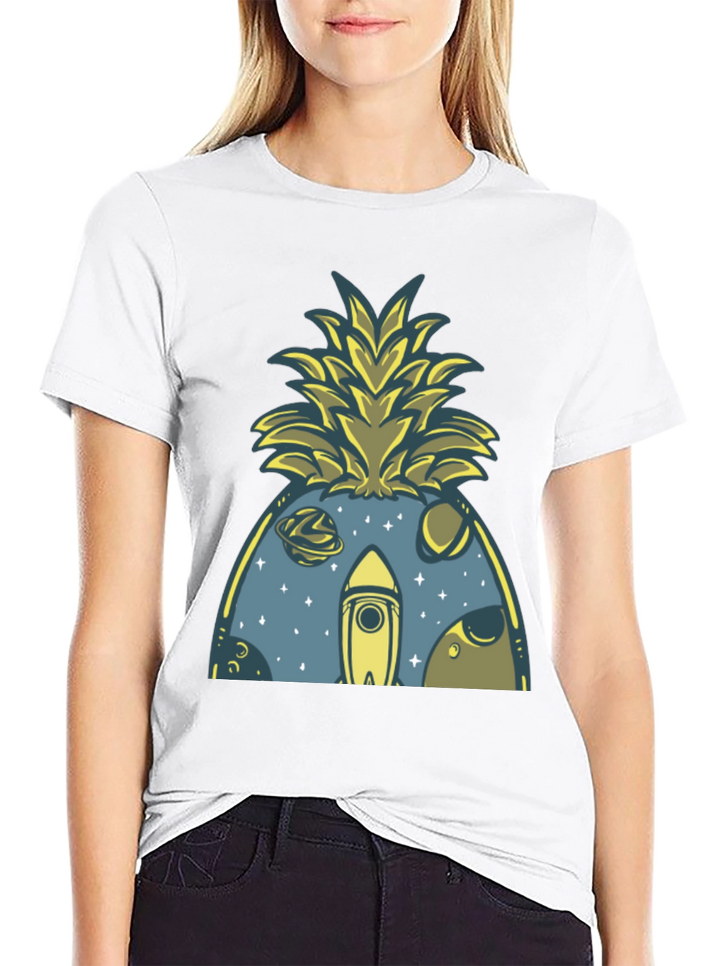 Space Pineapple Graphic Tee - Black Cotton Blend
