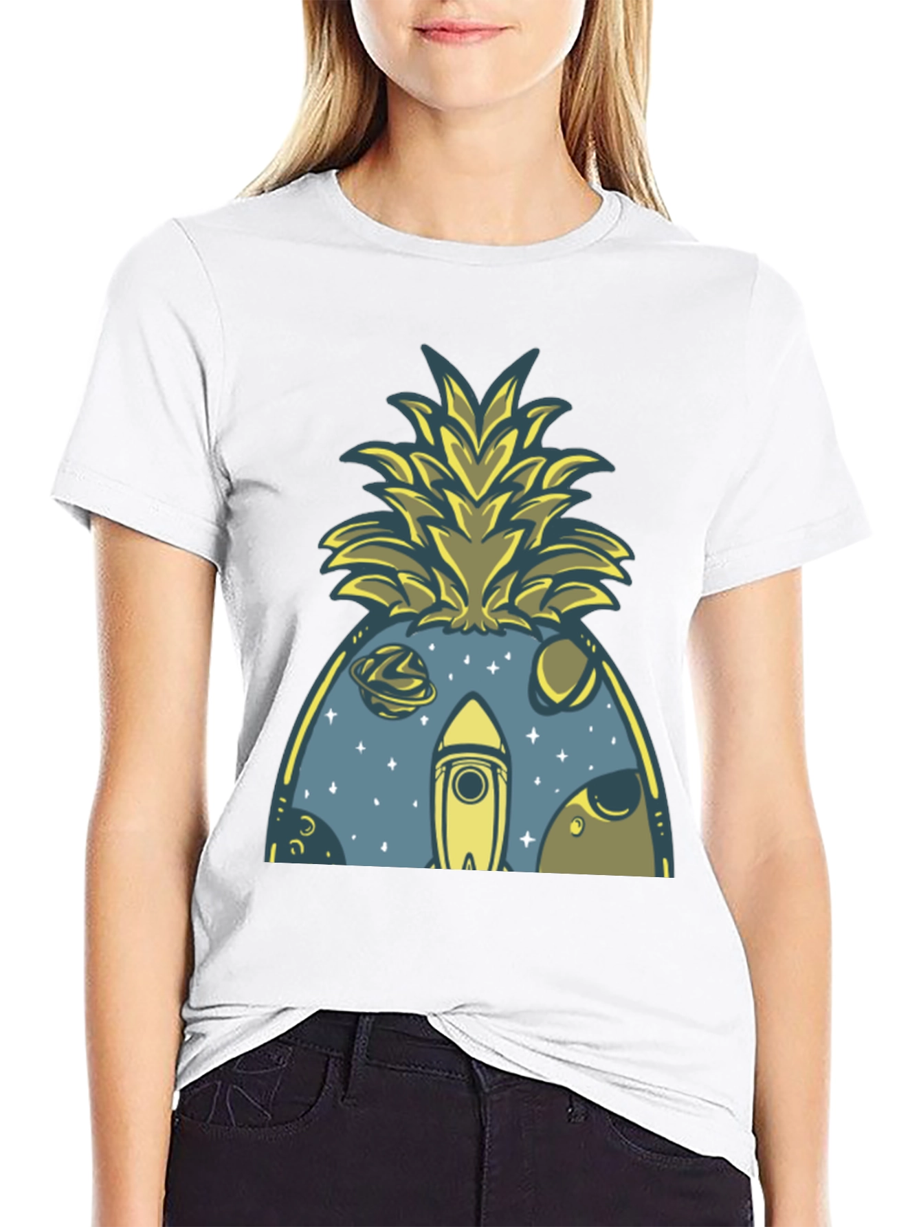 Space Pineapple Graphic Tee - Black Cotton Blend