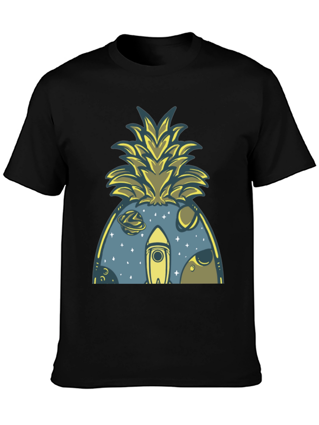 Space Pineapple Graphic Tee - Black Cotton Blend