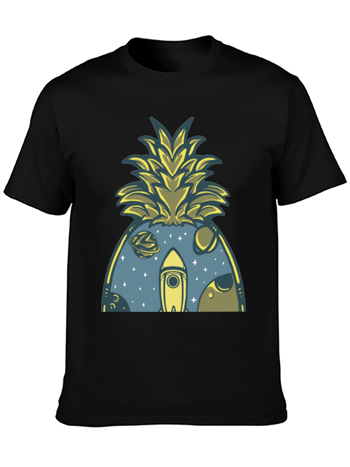 Space Pineapple Graphic Tee - Black Cotton Blend