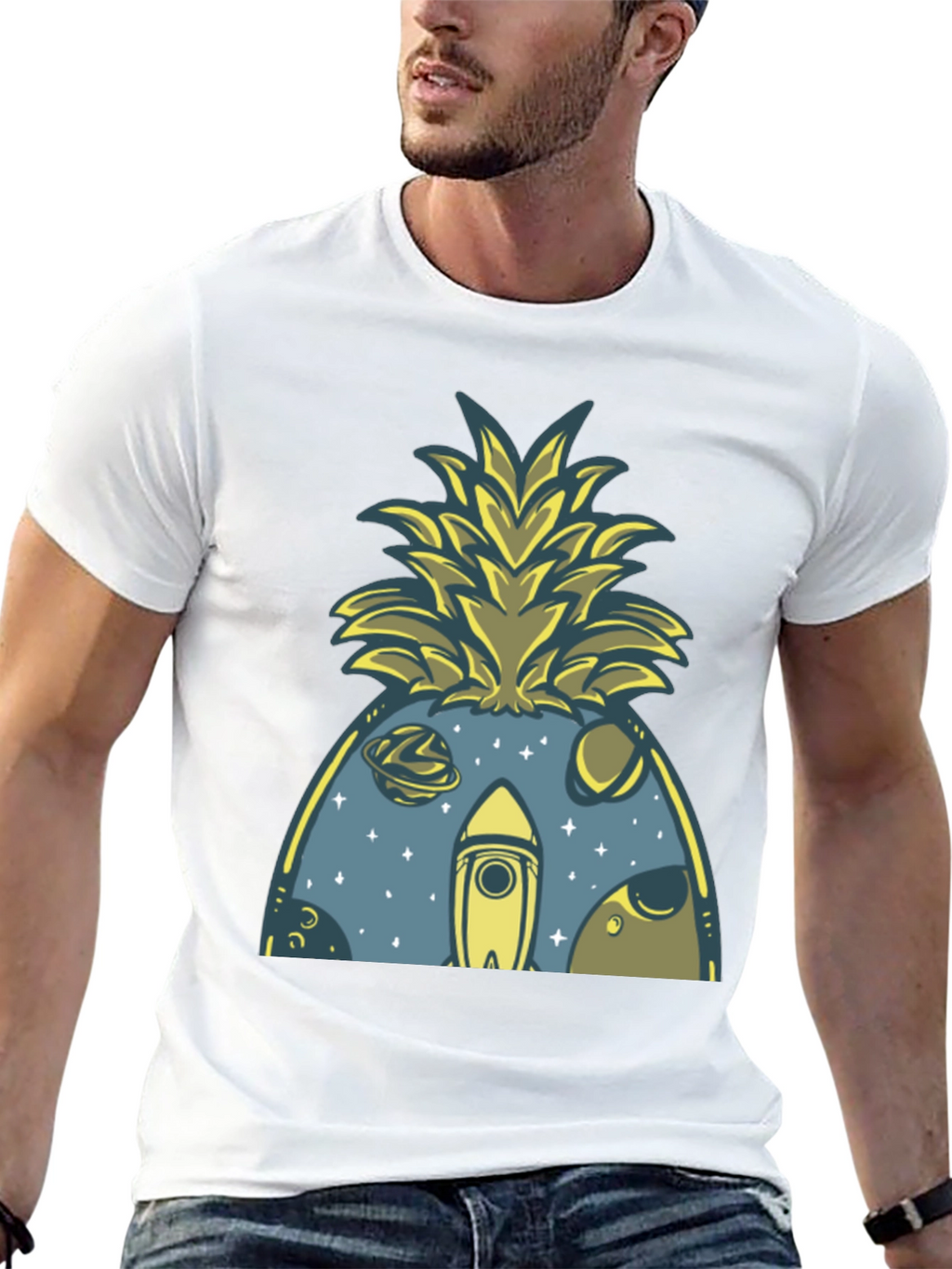Space Pineapple Graphic Tee - Black Cotton Blend